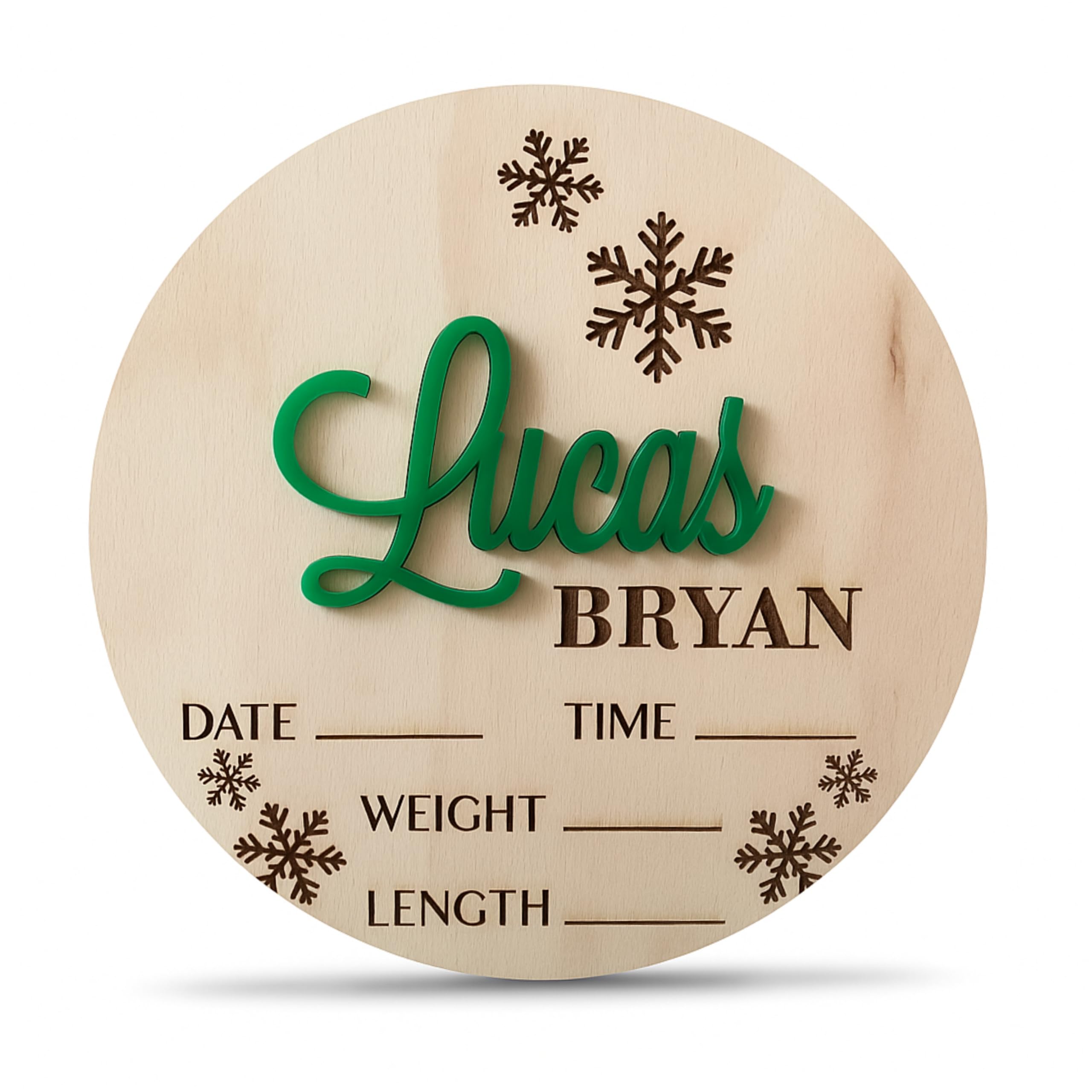 Personalised Baby Announcement Sign & Snowflakes, Custom Baby Name, Baby Birth Stats, Hospital Baby Sign, Newborn Gift, Wood Sign, Photography Photo Prop, Baby Shower Gift, Gender Reveal (Design 6)
