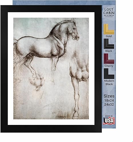 Lost Cabin Study of Horses de Leonardo Da Vinci  Impresión enmarañada en marco plano negro  Reproducción de pinturas de obras de arte finas  Póster