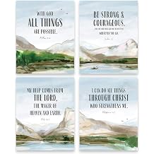 Scriptionery Christian Wall Art - 4 Piece Bible Verse Wall Decor Set - Panoramic Mountain Scene - Unframed Bible Verse Prints for Home Office or Nursery - Christian Home Decor