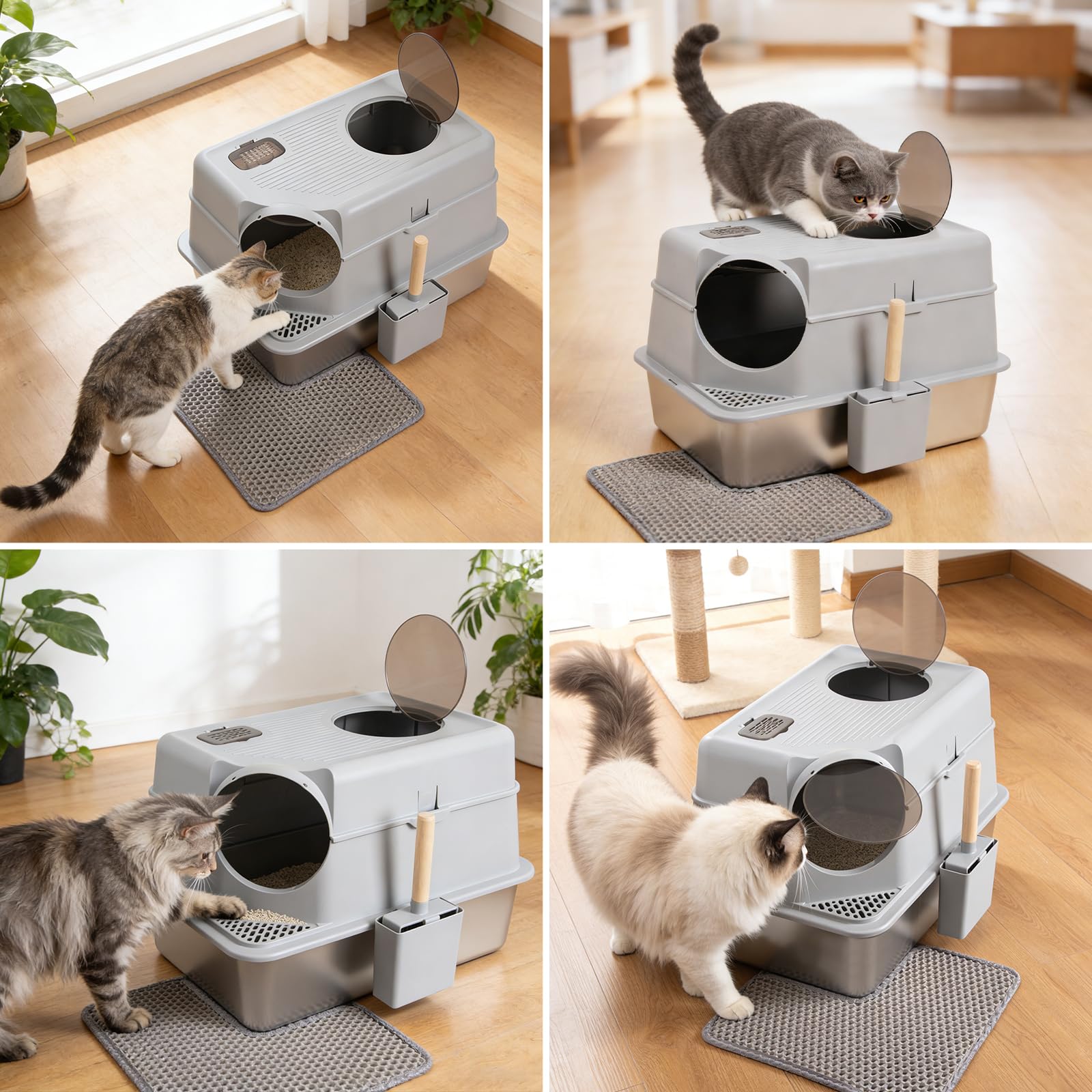 Enclosed Stainless Steel Cat Litter Box with Lid, XL Large Metal Litter Box Stainless Steel, Odor-Free/Anti-Leakage & Non-Stick/Easy Clean, High Sided Litter Box with Mat & Scoop for Big Cats - image 8