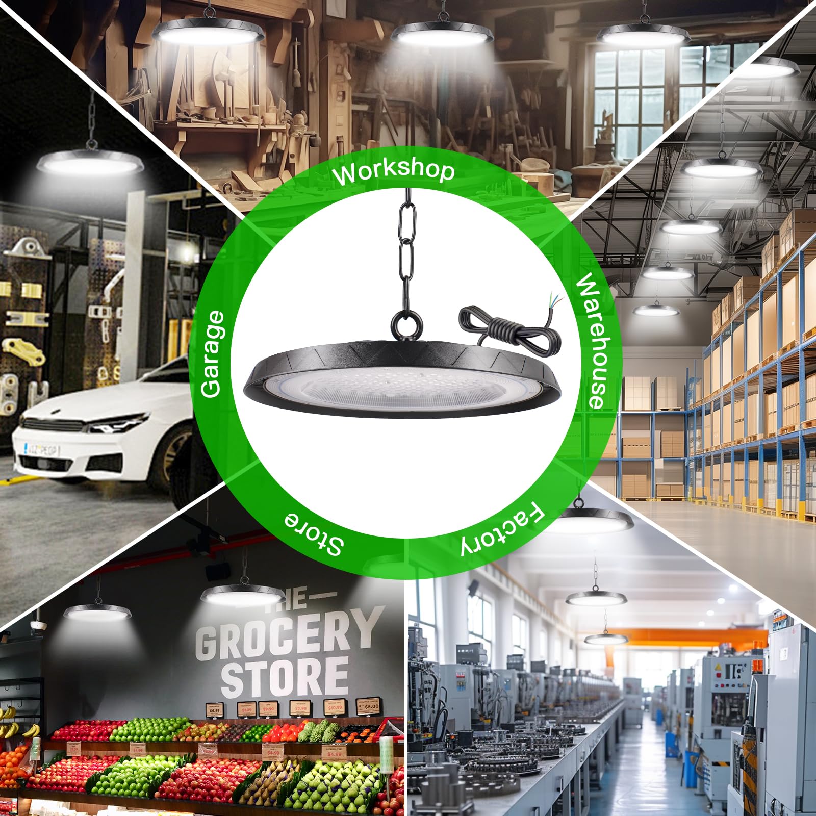 200W UFO LED Werkstattlampe, Kaltweiß 6000K UFO LED High Bay Light, 20000LM Hallenstrahler IP65 Wasserdichte Industrielampe High Bay Licht für Lagerhaus, Fabriken,Garage