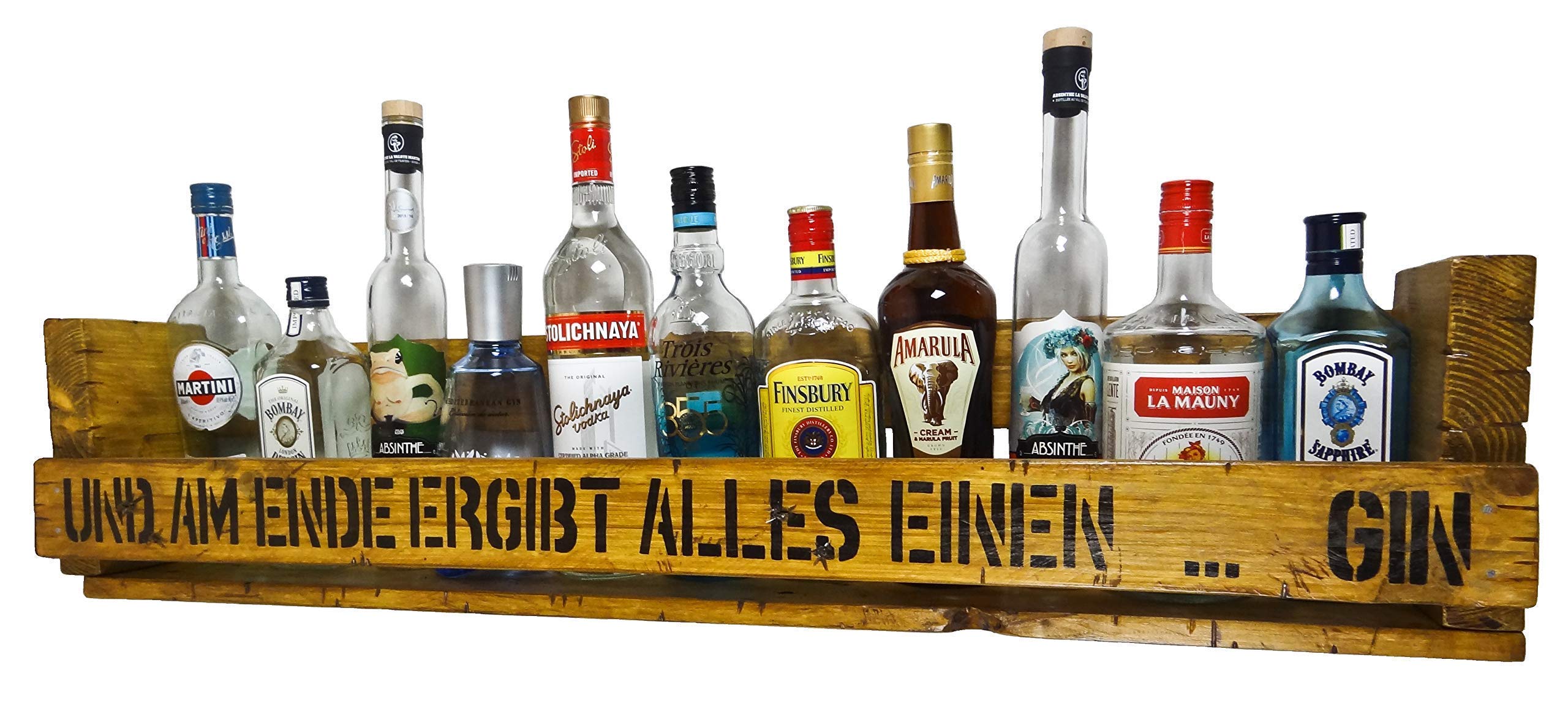 XL "Gin Regal " SHaBBY ViNTaGe PaLeTTeNReGaL (HxLxT: 23x1oox12,5cm) im Frachtkisten Style aus Echtholz ... Gin Rum Whisky Wein Regal Wandbar Weinregal Ginregal