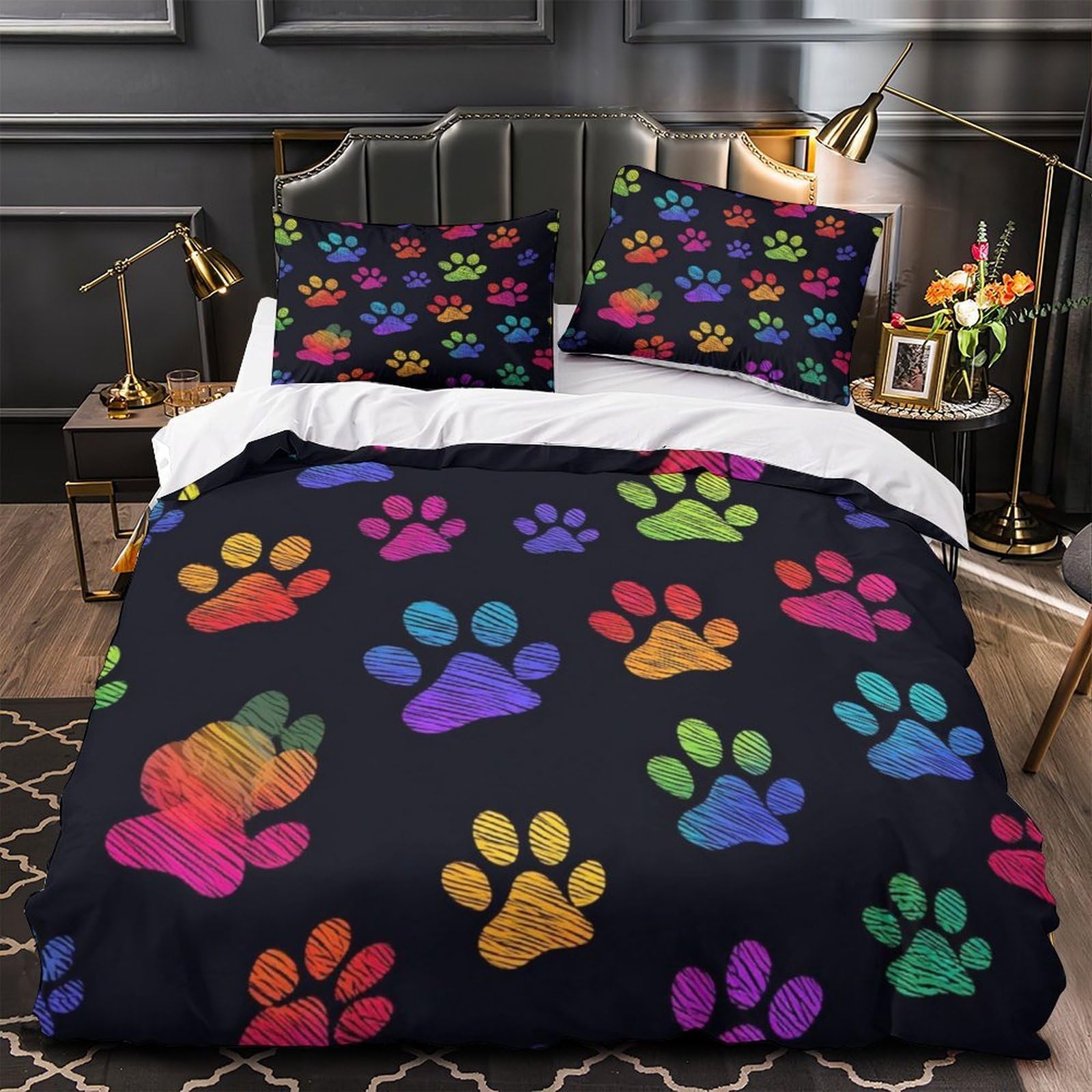 Housse de couette pattes d'animaux en microfibre 135x200cm pour lit enfant single