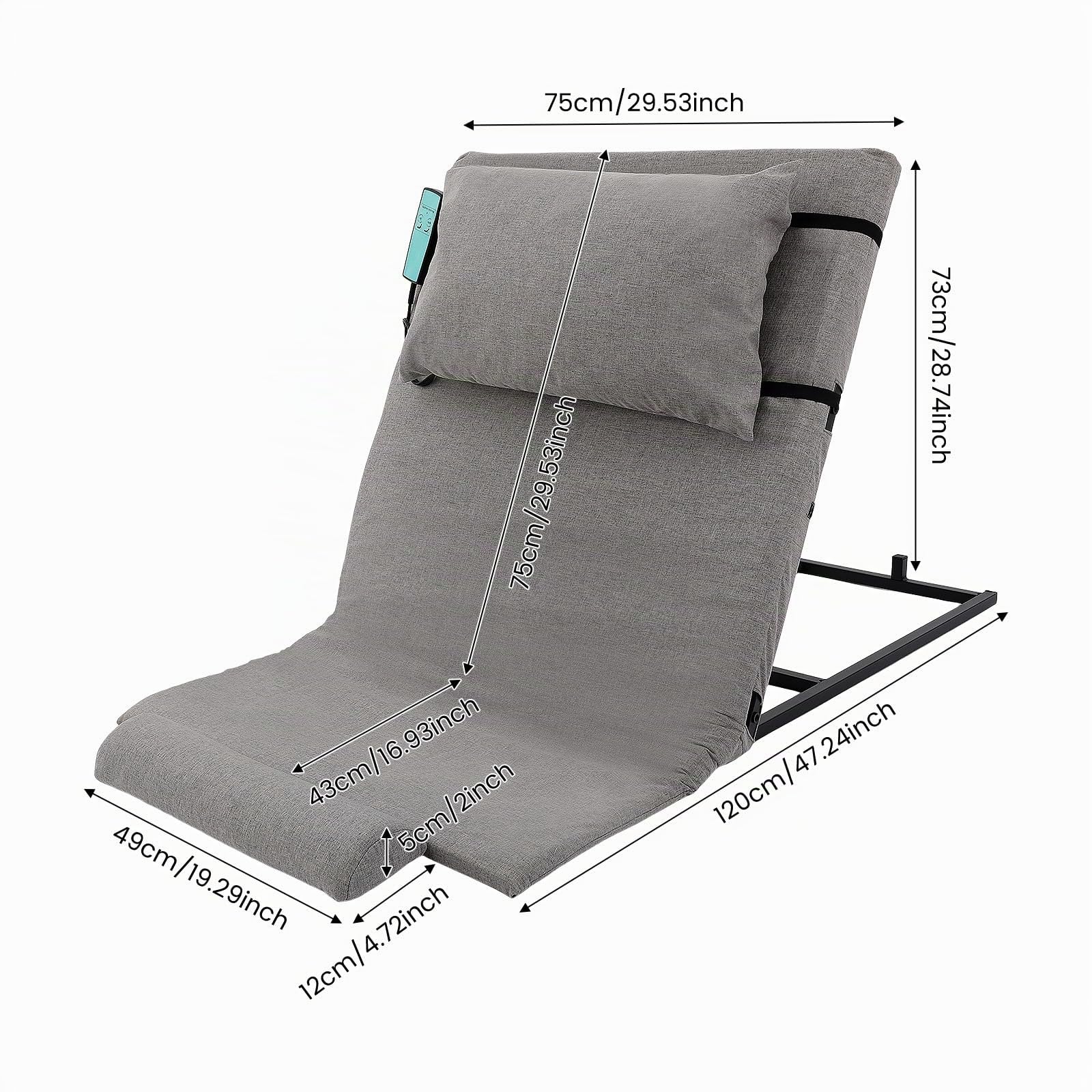 Respaldo Eléctrico Elevable con Mando a Distancia, Respaldo de Cama Electrico Ajustable de 2 a 80°, 300 kg de Capacidad de Carga, Respaldo Cama Elevable con Almohada, Gris