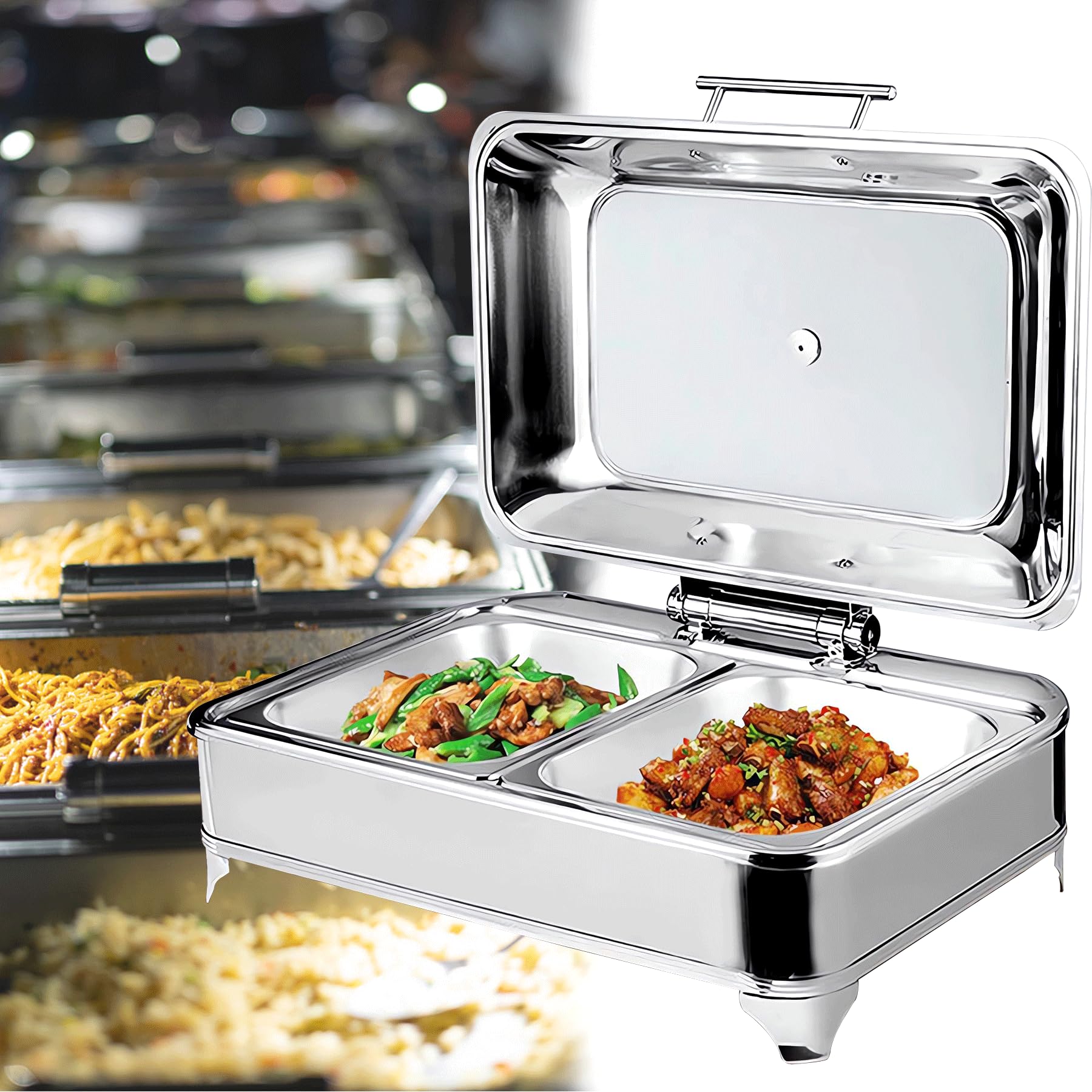9L Scaldavivande Chafing Dish Elettrico, Scaldavivande Elettrico Acciaio Inox con Coperchio in Vetro per Catering, Buffet e Feste, Temperatura Regolabile (0-85℃)