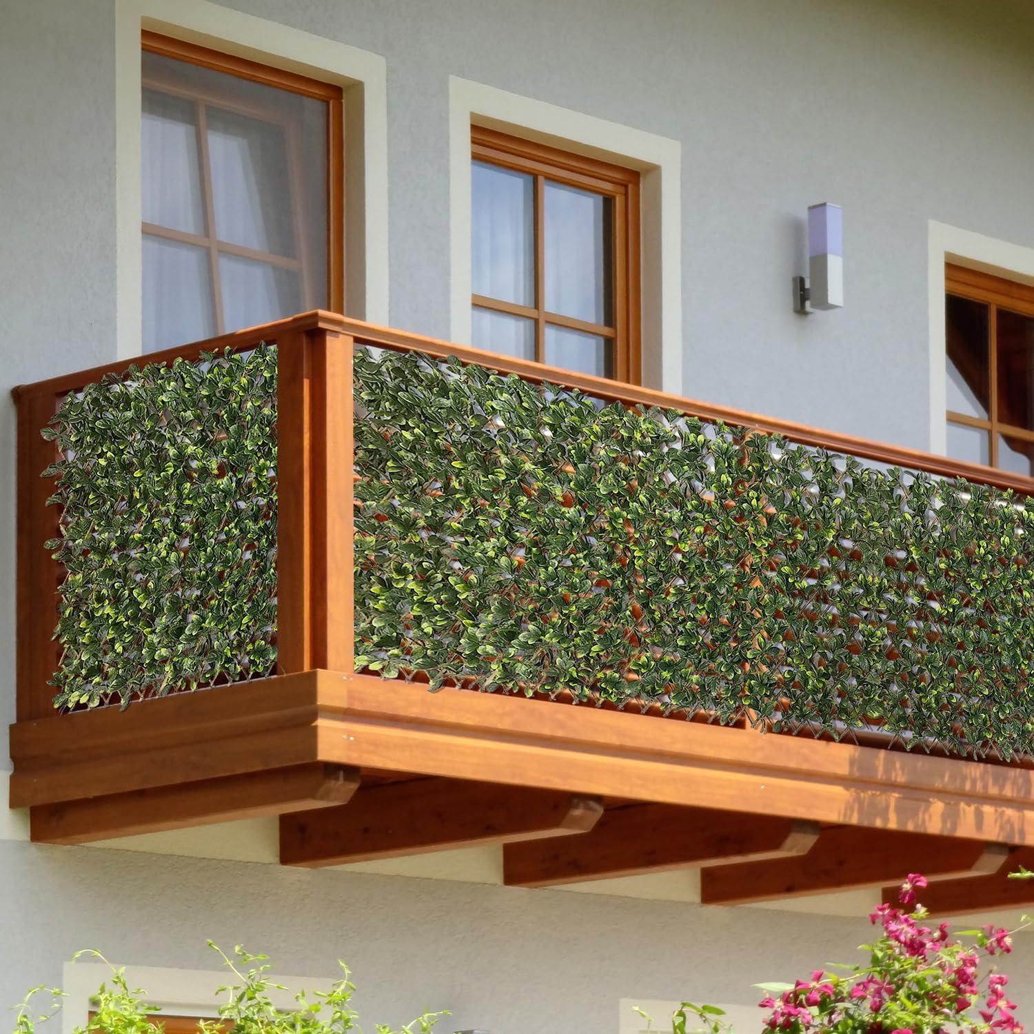 Patio Paradise 1PC Artificial Ivy Expandable Privacy Fence Screen Faux Greenery Wall Green Vines Leaf Hedge Outdoor Lattice Panels Covering for Apartment Balcony Deck Porch Backyard, Single-Side