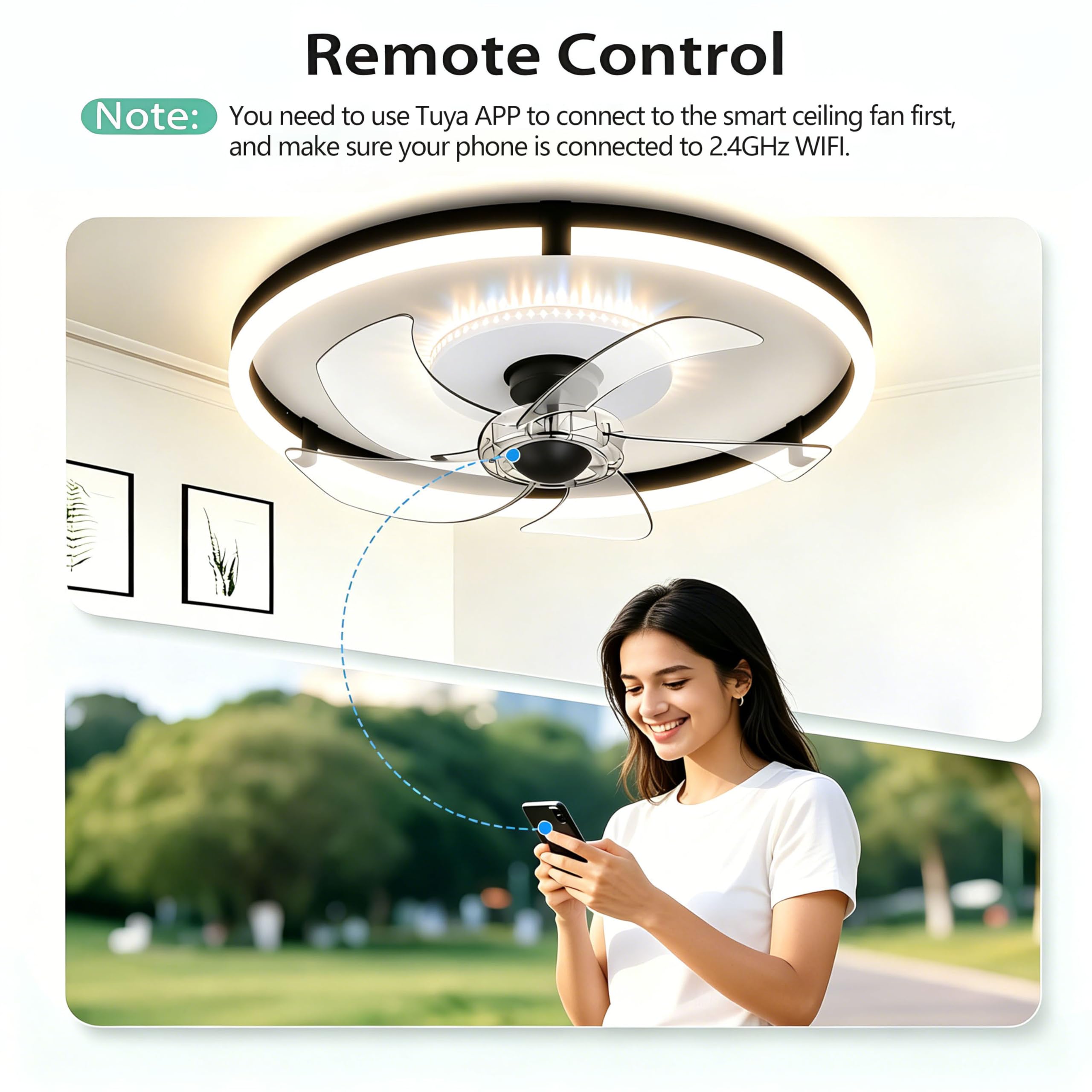 Omdekor Ventilator Deckenleuchte, Leise, LED Deckenventilator mit Beleuchtung, App & Fernbedienung, 6-Gang, Dimmbar 3 Farbtemperaturen, Timer, 55W, für Wohn-/Schlaf-/Esszimmer