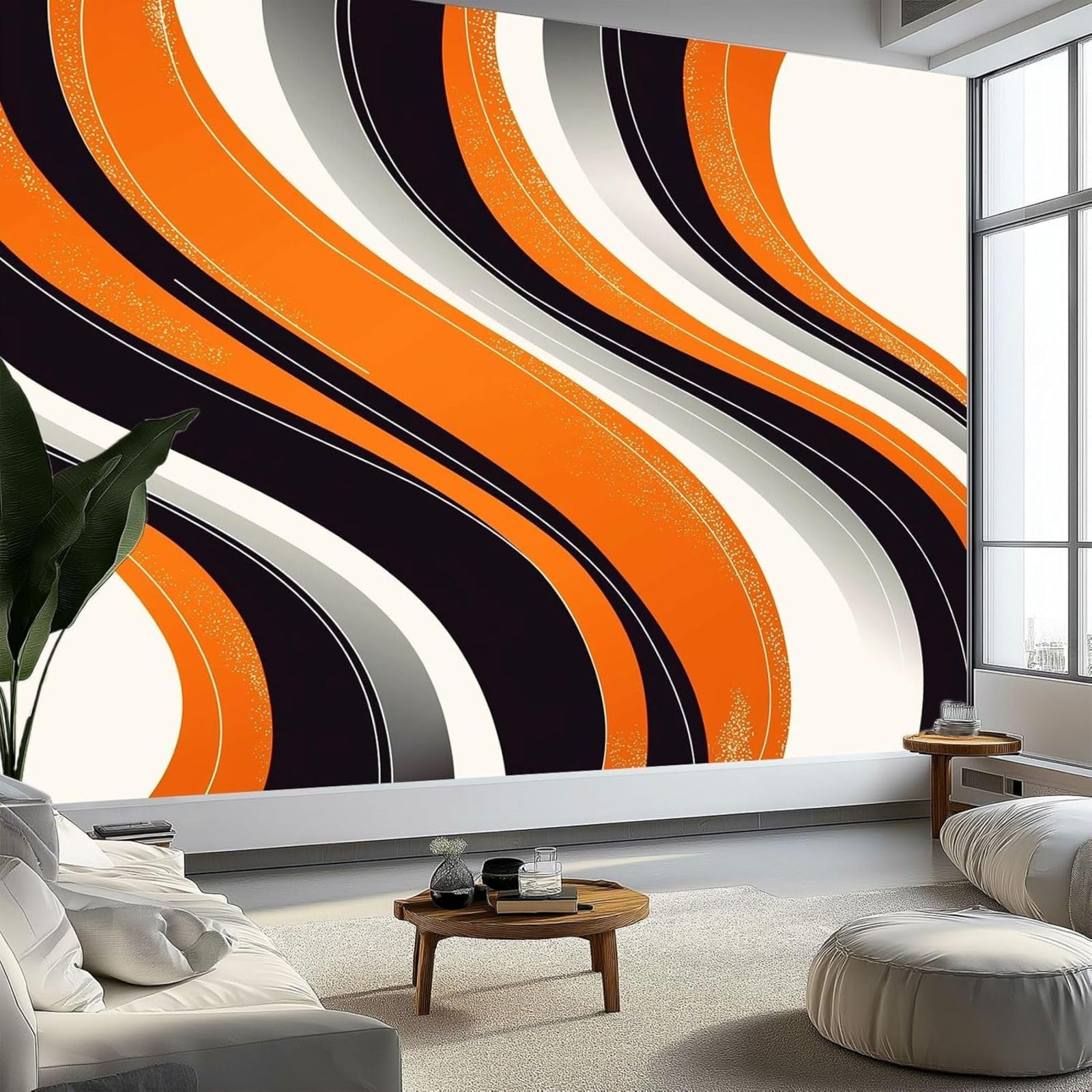 kfjhgbdshhj Photo Wallpaper Geometric Wave Stripes Wallpaper wall Decoration Study Room Living Room Restaurant Cafe, Orange Color, 200cm x 140cm