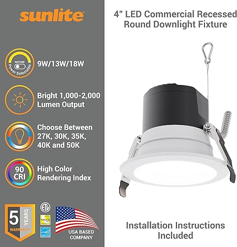 Miniatura 3 de Sunlite 87809 - Lámpara LED empotrada redonda de 6 pulgadas, potencia seleccionable 13 W19 W27 W, 3000 lúmenes, interruptor CCT 27K30K35K40K50K, 90