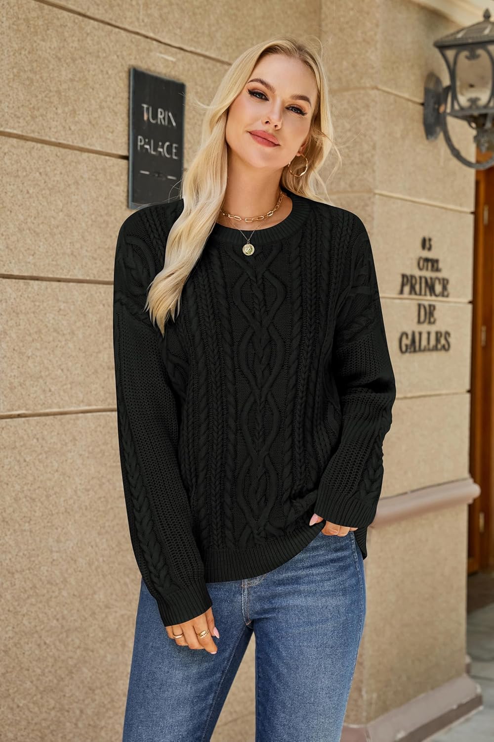 Women's Cable Knit Sweaters Oversized Crewneck Sweater Long Sleeve Chunky Pullover Top Loose Casual Fall Outfits - Image 2