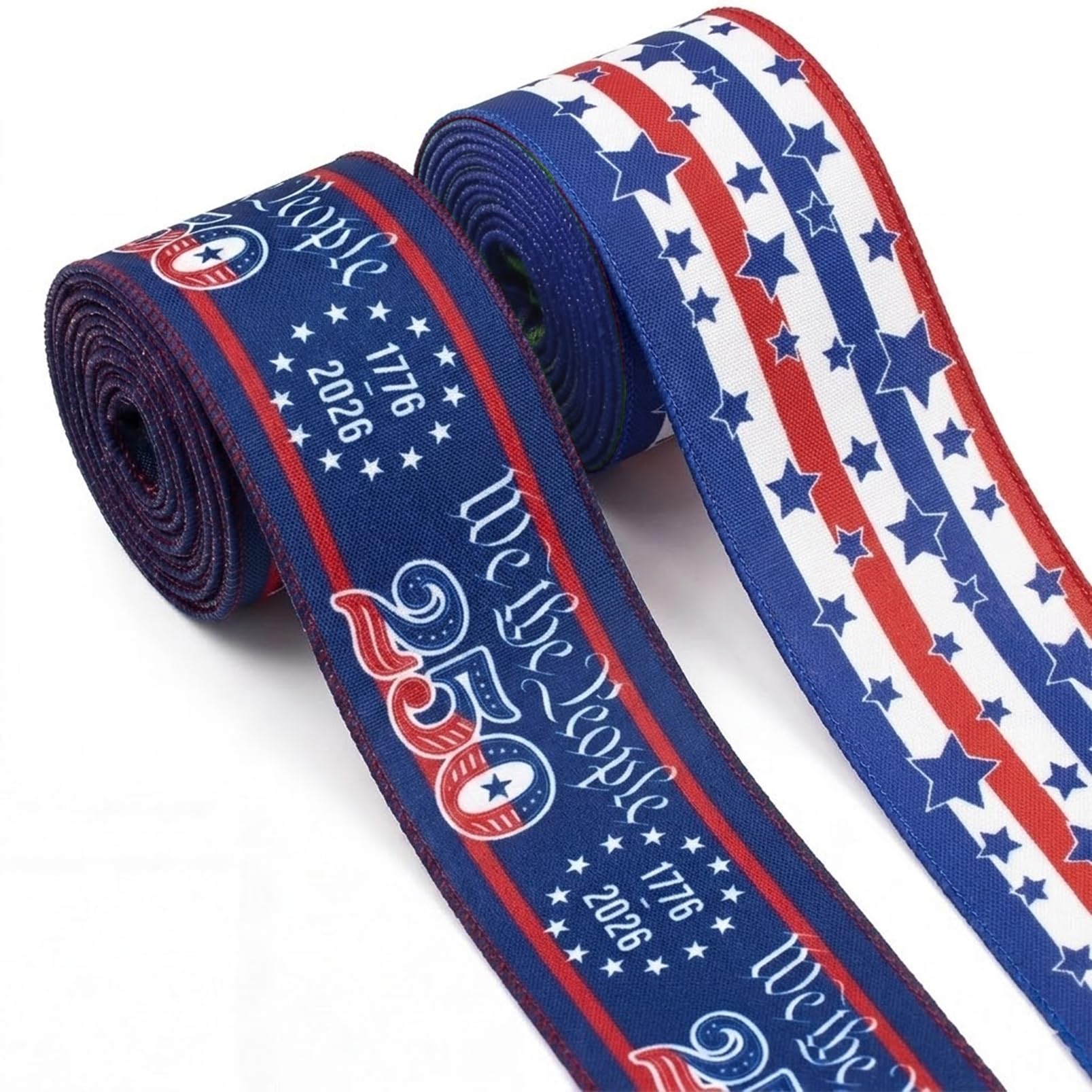 View 1 of 2 Rolls USA 250th Anniversary Fabric Ribbon 4th of July Patriotic Decor Ribbon Burlap Wired Ribbons for USA 250th Decor Gift Wrapping Party Decoration Supplies, 2.5" X 5 Yard (Each)