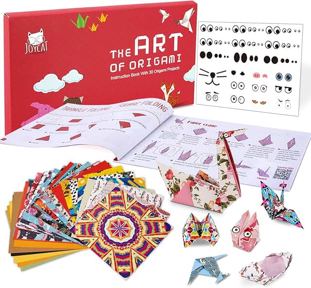 JoyCat Origami Paper Kit, 90 Sheets Double Sided Origami Kit 5.5 Inch,Kaleidoscope,Japanese and Animal Patterns-30 Origami...