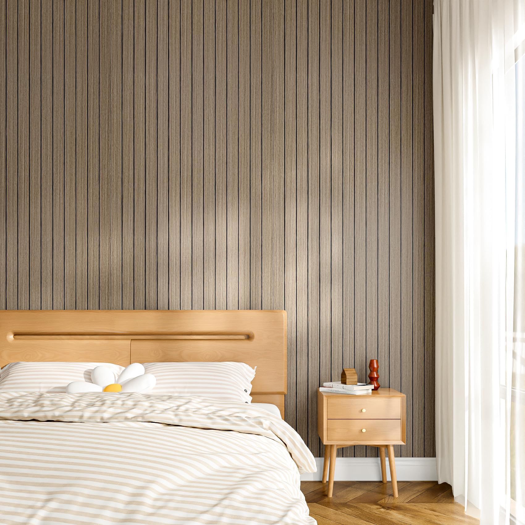 Stickyart Wandpaneele Grau Braun Wandverkleidung Innen Holzoptik 90cmX400cm Wandpaneele Selbstklebend 3D Effekt Paneele Wand Schlafzimmer Wall Panels Holzschutzplatte Panel Wand PVC Holzwand Küche