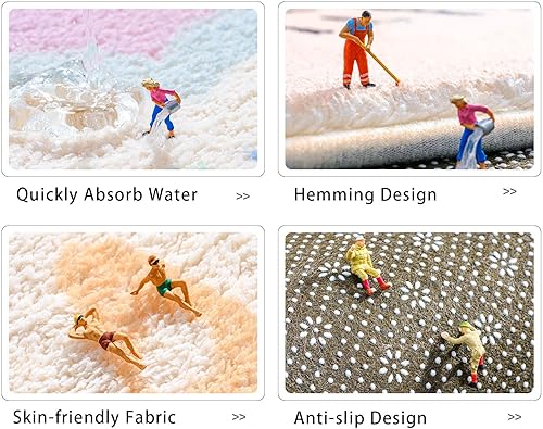 Miniatura 5 de Alfombra de baño con diseño de arco iris, antideslizante, suave, absorbente de agua, gruesa y peluda, lavable a máquina