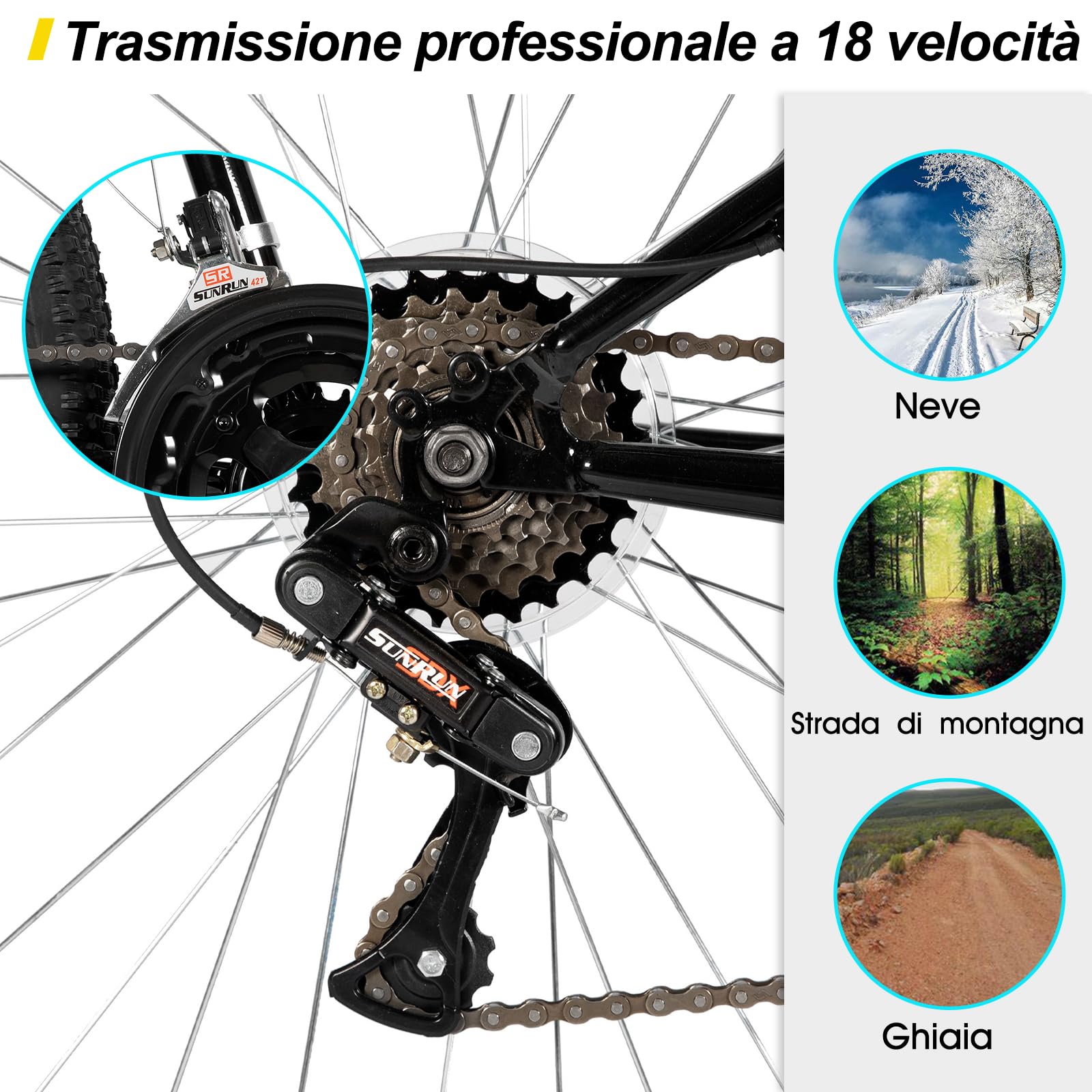 Hiland Mountain Bike 26/27,5 Pollici, 18 Marce Mountain Bike, Freni V-Brake, MTB per Uomini e Donne, Adulti, Colore Nero/Blu/Grigio