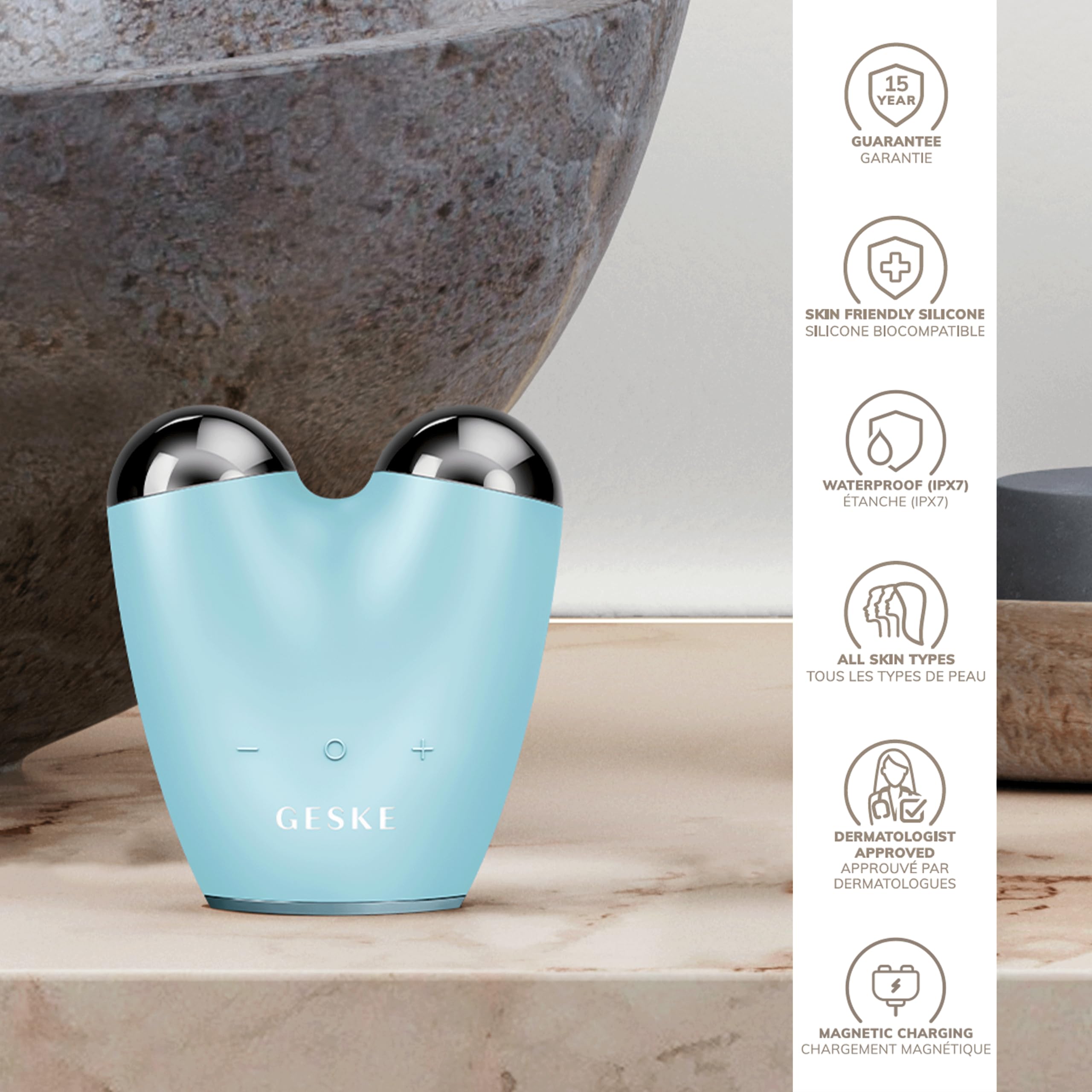 GESKE | Dispositivo lifting viso a microcorrente SmartAppGuided™ | 6 in 1 | Lifting facciale | Strumenti per la cura della pelle | Dispositivo anti-età | Microcorrente anti-rughe