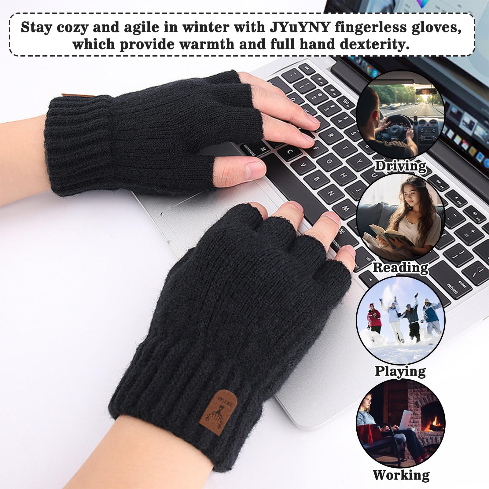 Celiodd Fingerlose Handschuhe,Fingerlose Handschuhe Damen,Handschuhe Fingerlos,Fingerlinge Handschuhe,Handschuhe Ohne Finger Geeignet für Laufen,Radfahren,Freizeit Und Outdoor(Schwarz) Fashion