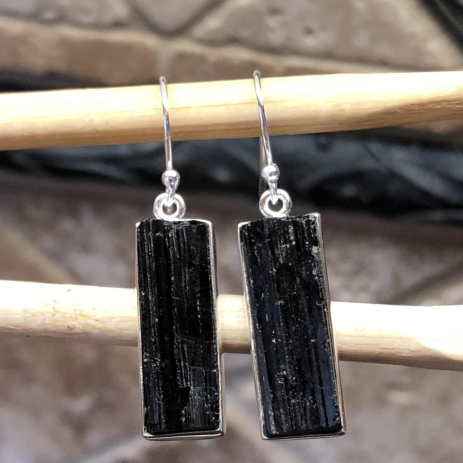 Genuine Black Tourmaline 925 Sterling Silver Earrings 40mm - Image 3