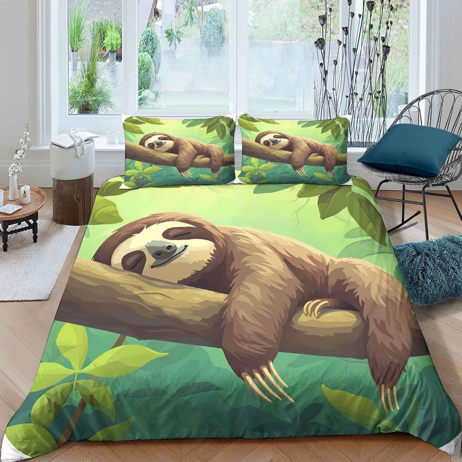 Ctjqhvkz Style-8 3D Printed Sloth Jungle Fitted Sheet Microfiber Soft Anti-Slip Cartoon Bed Cover Bedroom Dorm Mattress Protector Decor Single（135X200cm）