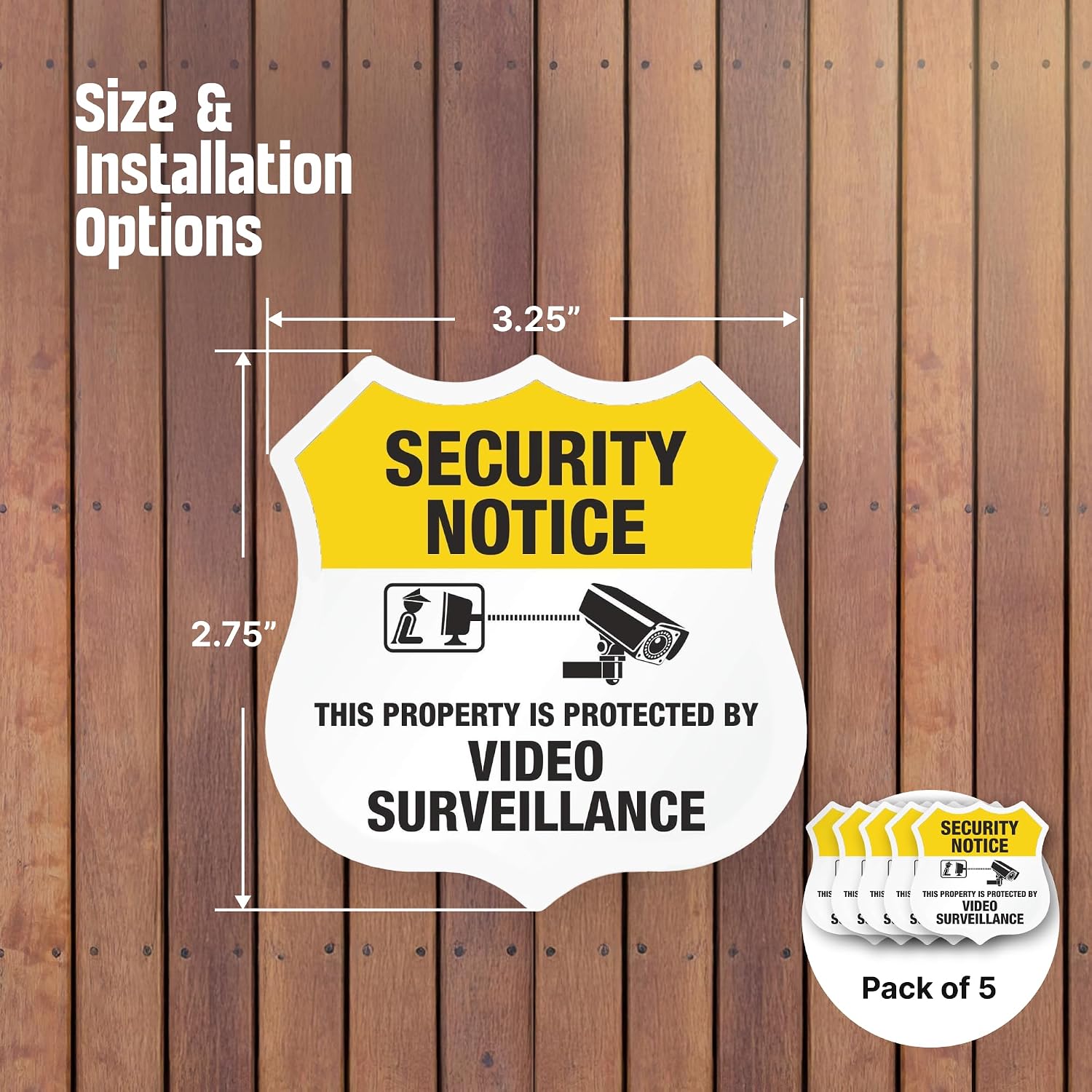 SmartSign “Protected by Video Surveillance” Security Notice Decal Set | Five Pack of 2.75"x3.25" EG Reflective Adhesive Labels, Made in USA