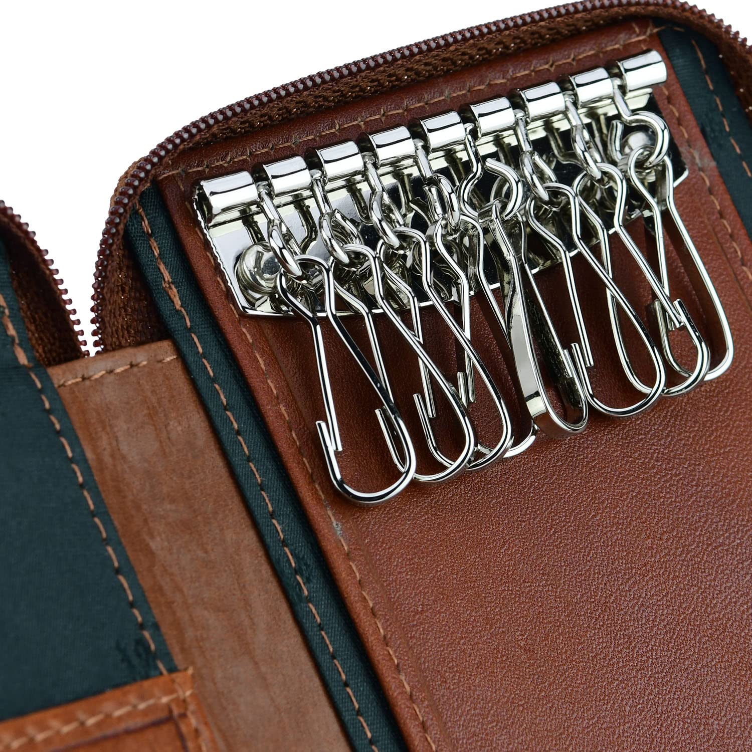 CONTE MASSIMO Porte-clés pour Homme et Femme, Cuir Véritable avec Fermeture Éclair, Crochets et Poches, avec Boîte Cadeau