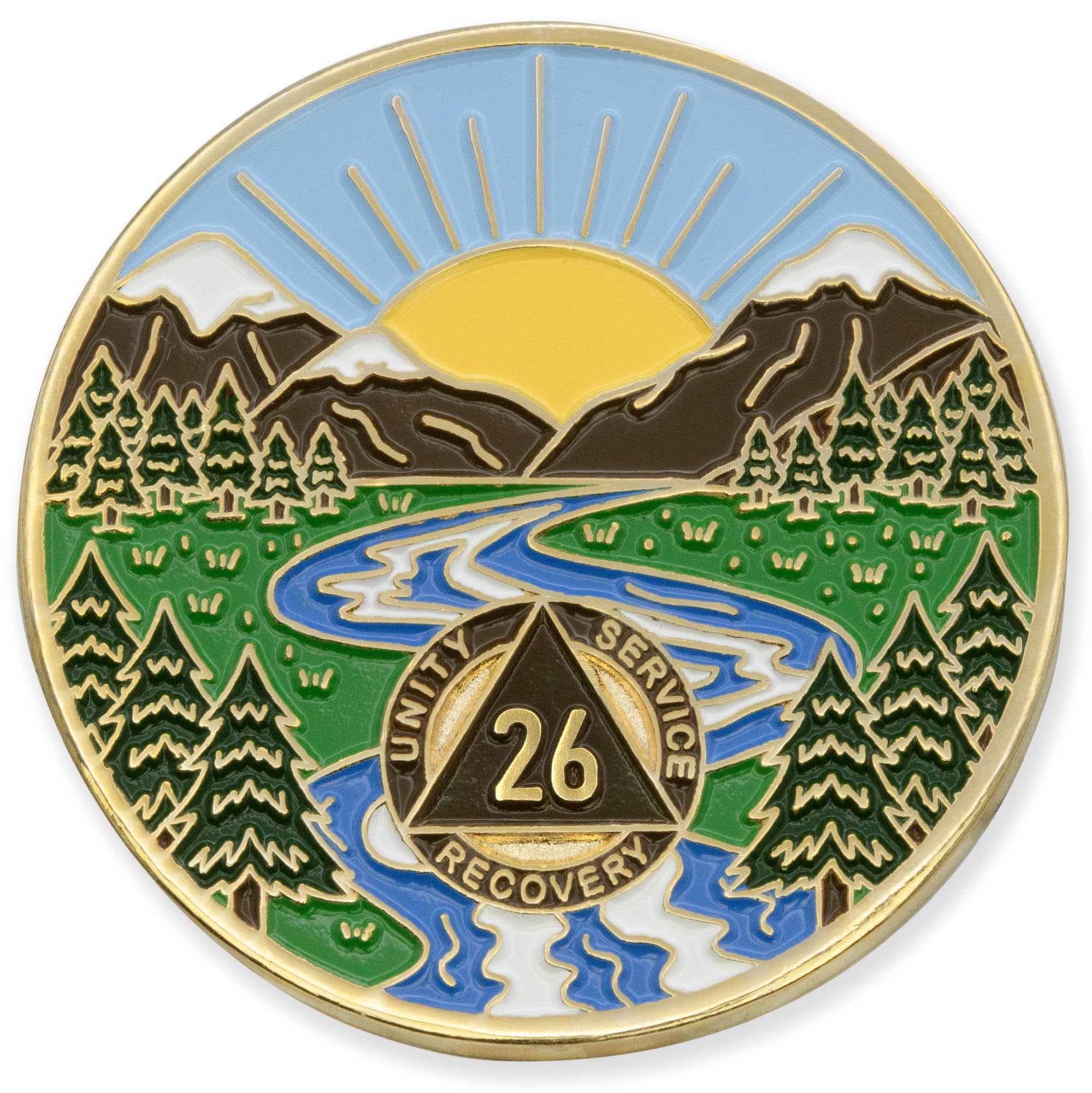 1 to 50 Year Winding River Sobriety Coin - Gold Plated AA Chips & Medallions - 26 Year Sobriety Coin