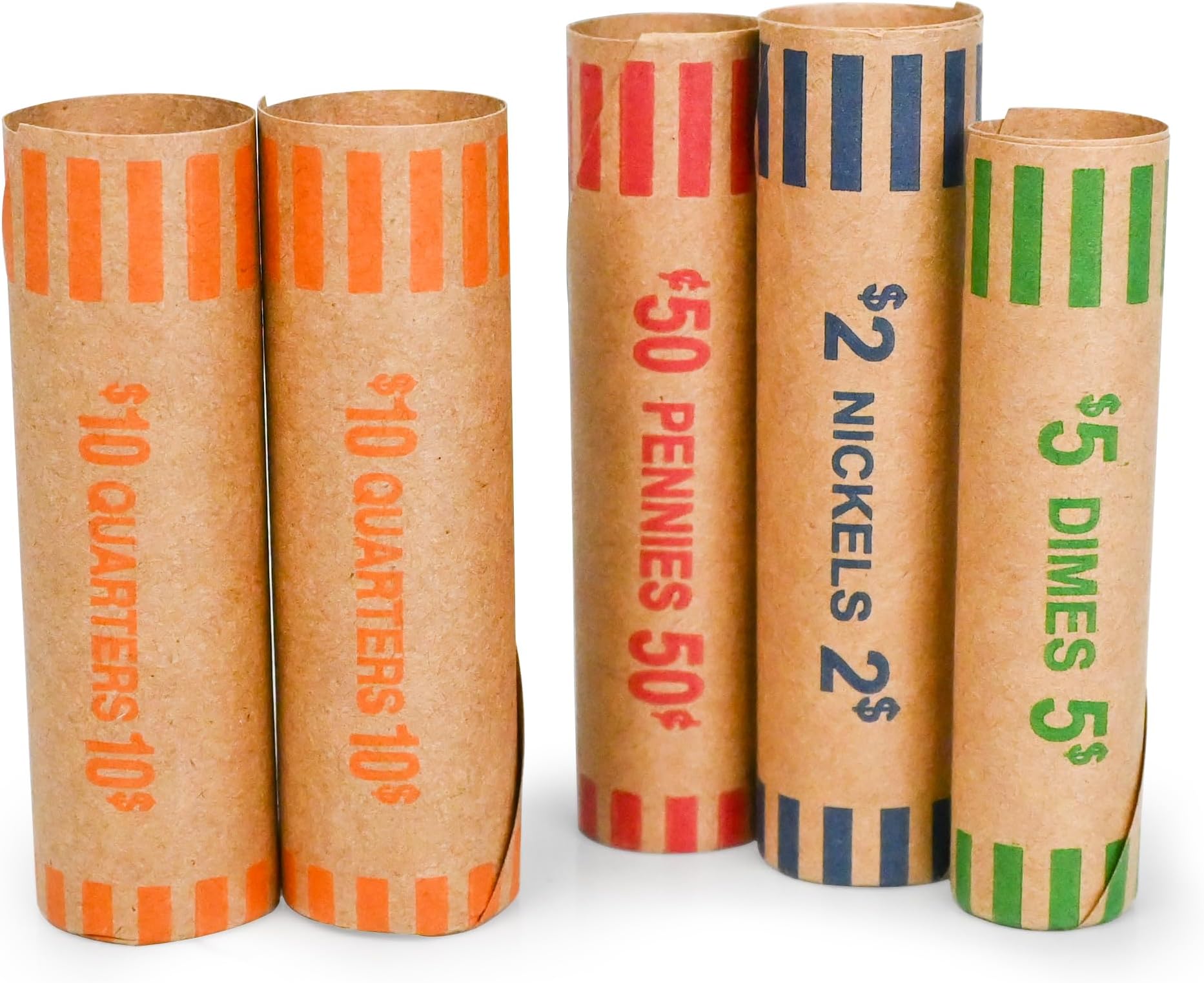 NATURALABEL 80 PCS Assorted Preformed Coin Rolls Wrappers for Quarters, Pennies, Nickels, Dimes