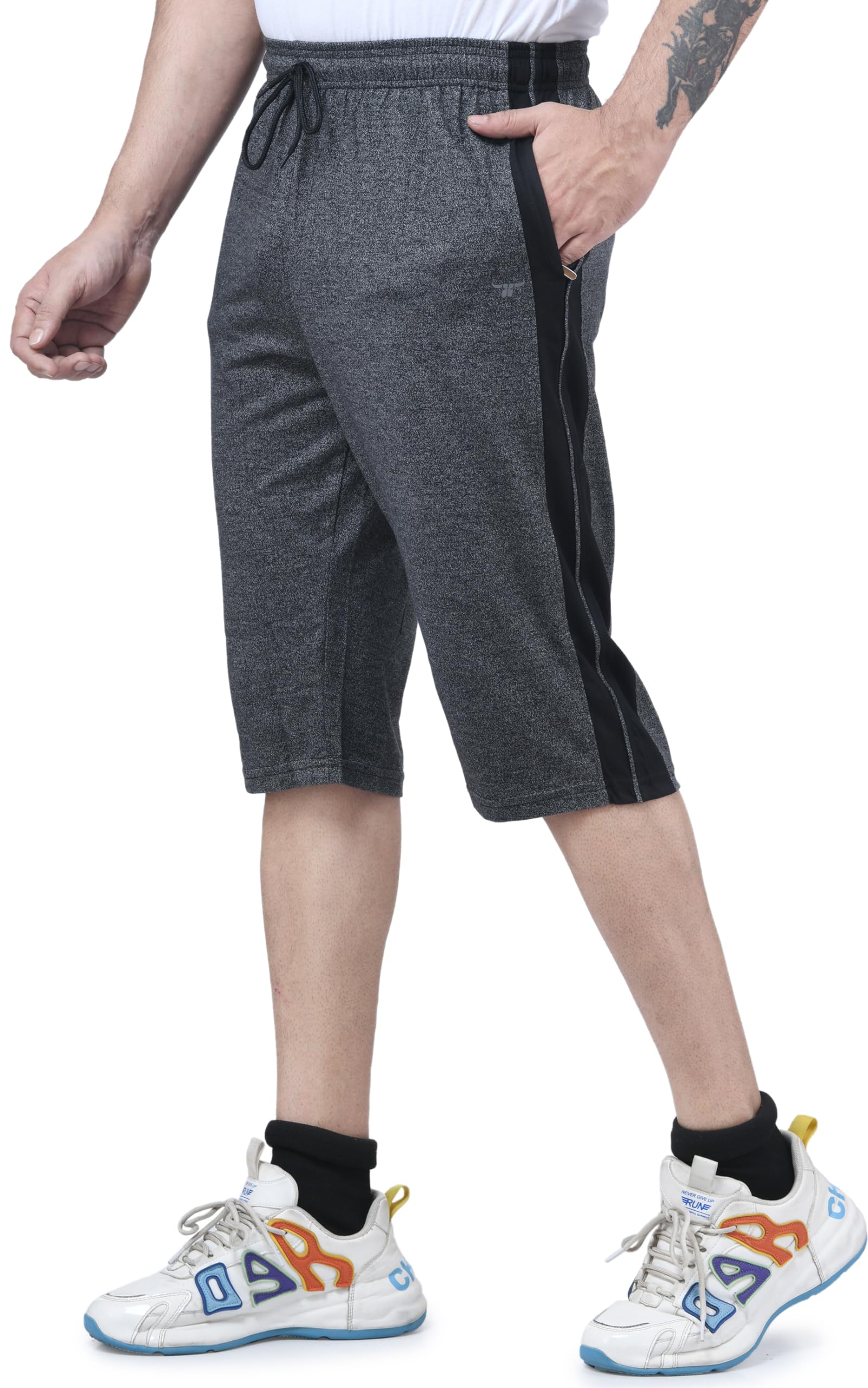 I Bulls, Designer Self Design Hosiery Cotton Regular Fit Three Quarters/Three Fourths/Three by Fourth /3/4 / Capri for Men- Casual/Sports Wear with Zip Lock Pockets-picture-28