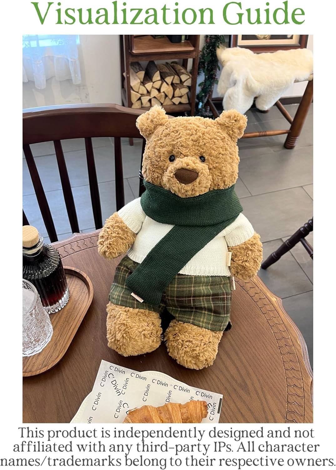 16.5"-18"/47cm Stuffed Animals Clothes Set: Cable Knit Sweater + Checkered Shorts+Scarf for Huge Bashful Bunny, 50cm Bumblybear,16.5" Bartholomew Bear(NO Doll)