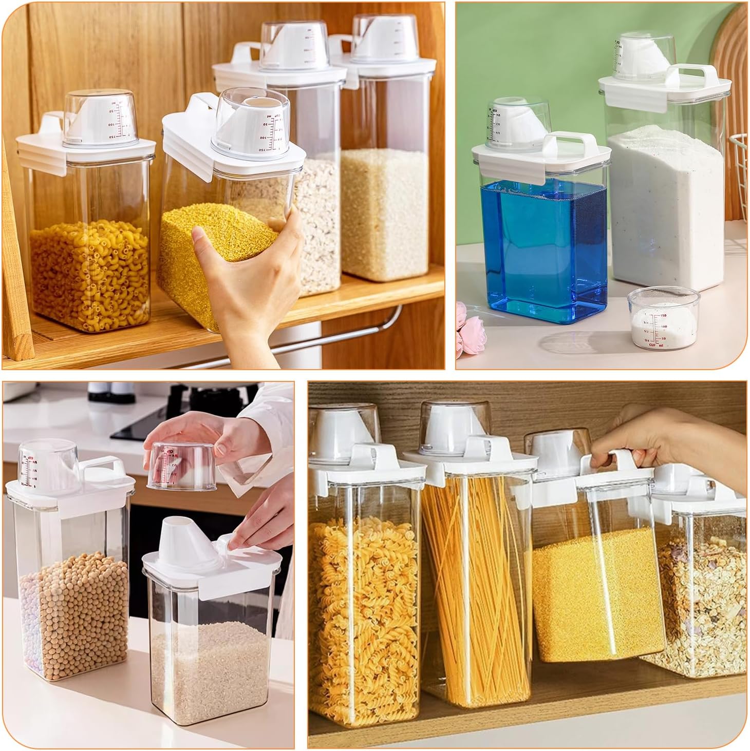 EUBUY 6 Pcs Rice Airtight Storage Container, Rice Container with Measuring Cup & Pour Spout, BPA Free Clear Plastic Kitchen and Pantry Organization Bin for Grain, Flour, Sugar, Oatmeal, Dry Pet Food
