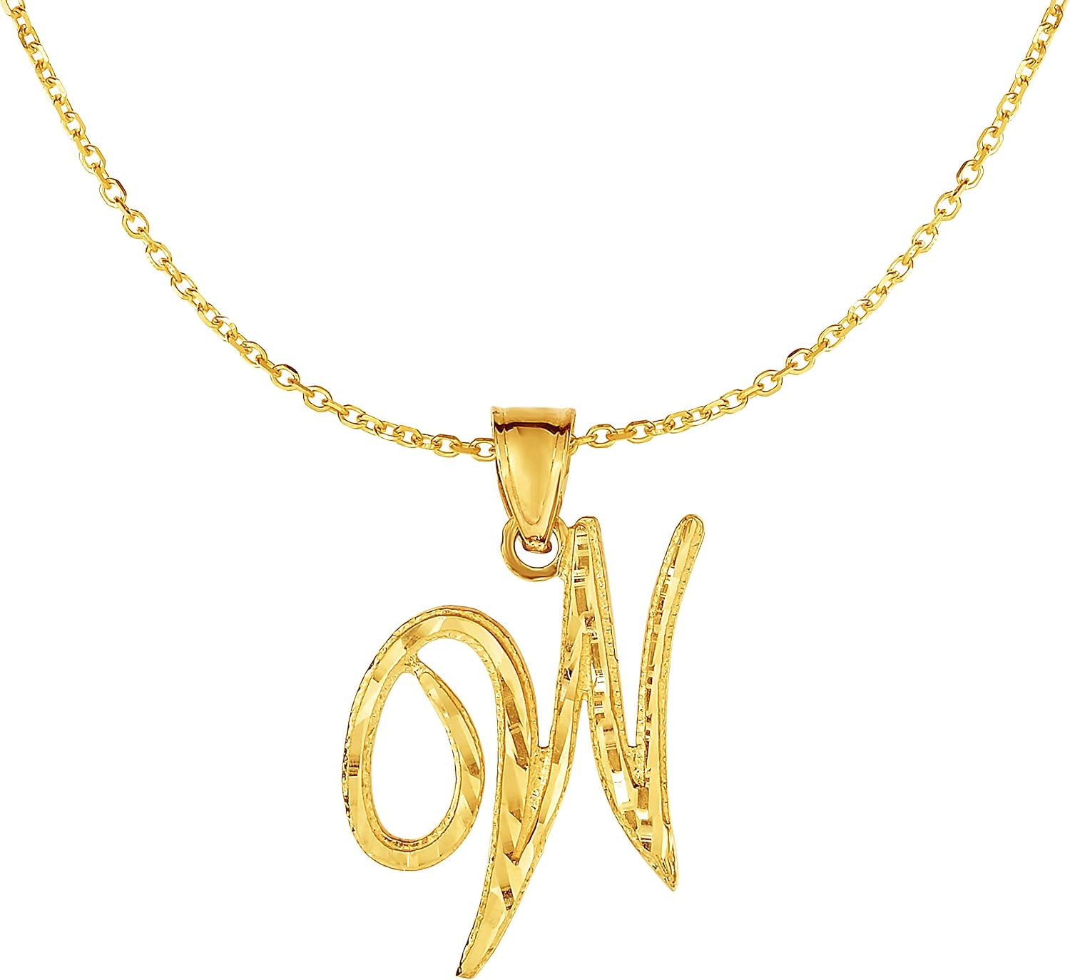 Floreo 10K Yellow Gold Charm Pendant Letter A-Z Personalized Alphabet Initial Name with optional 18 Inch Necklace