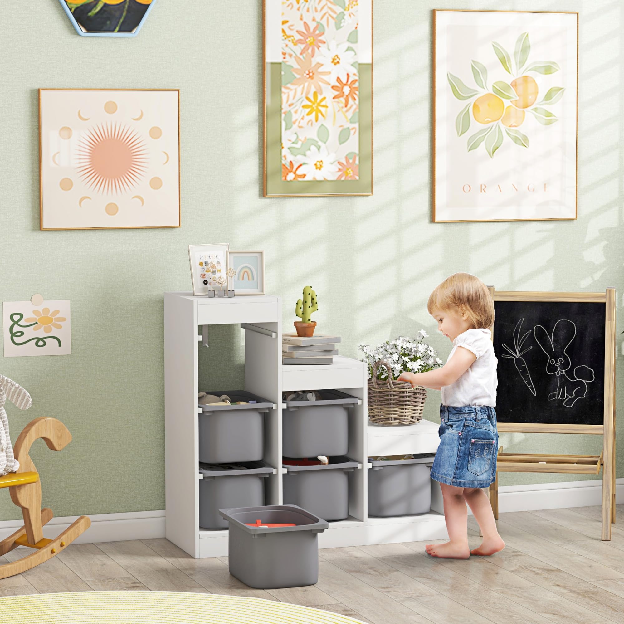 AIYAPLAY Spielzeug-Organizer 6 herausnehmbare Boxen 3-Ebenen Kinder Grau