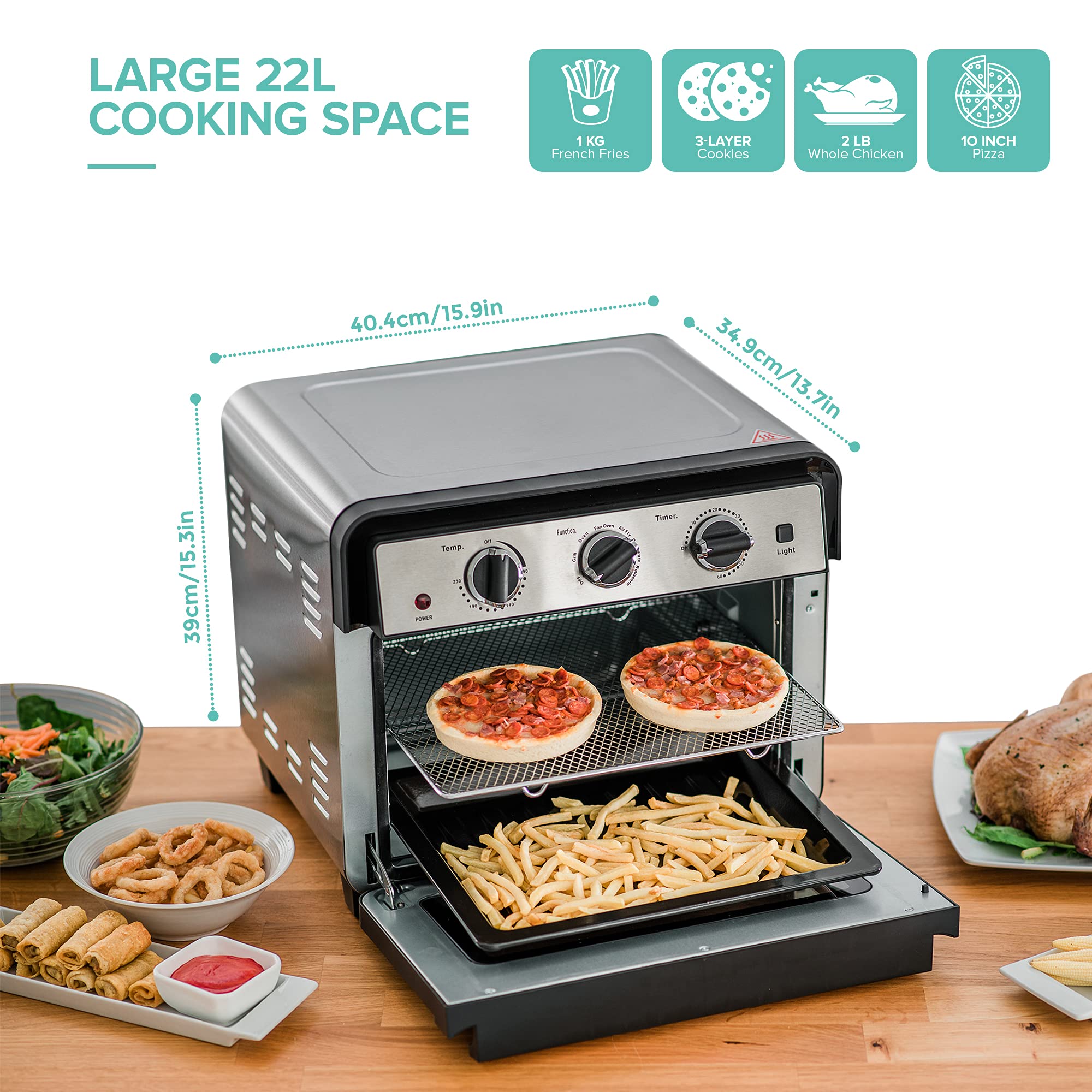 LIVIVO 22L Air Fryer Rotisserie Countertop Oven Grill, Stainless Steel MultiFunction Counter