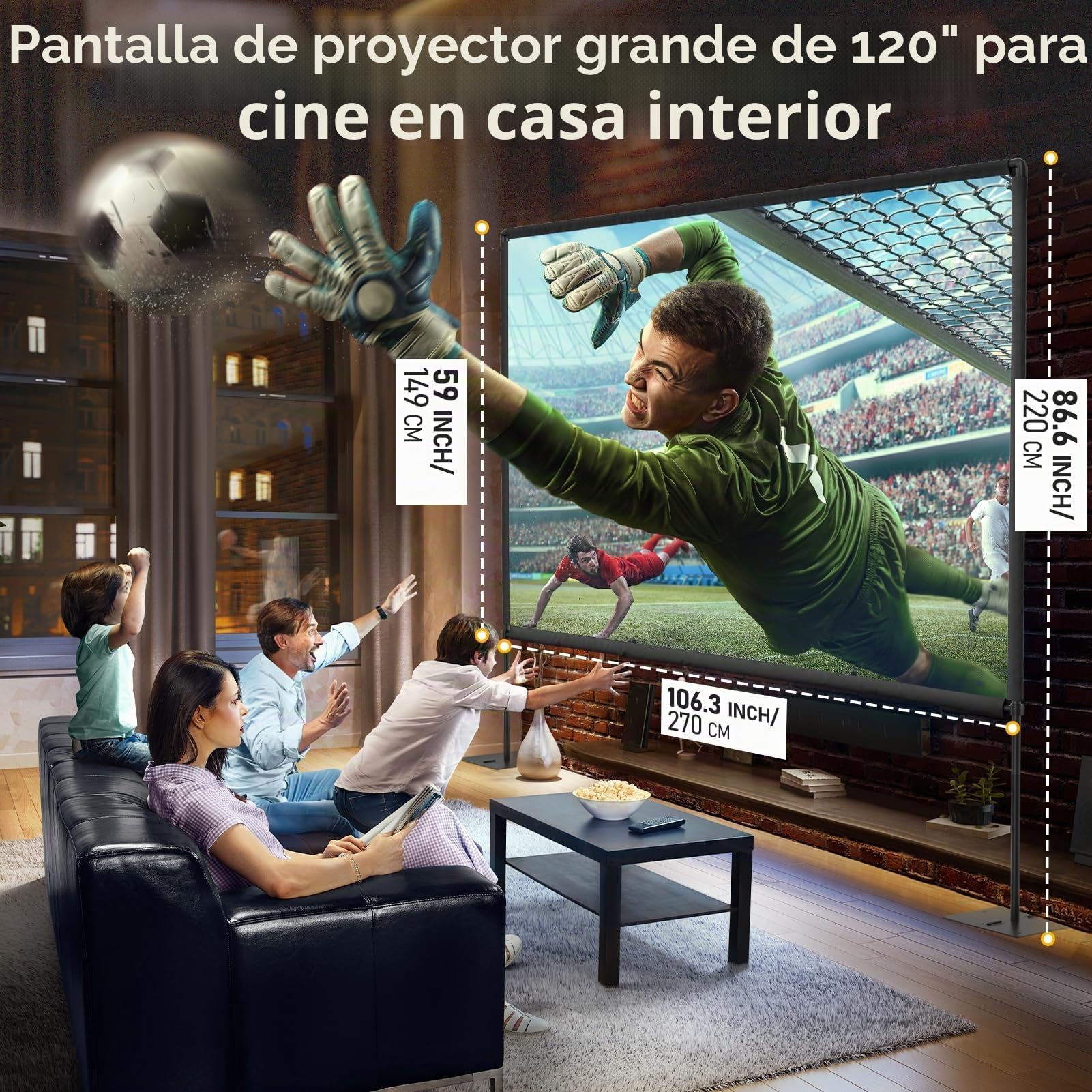 Pantalla de Proyector con Soporte de 120 Pulgadas, EMART Projector Screen Portátil 16:9 HD 4K Plegable con Bolsa de Transporte y Base Resistente, para el Jardín, Fiestas y Cine en Casa