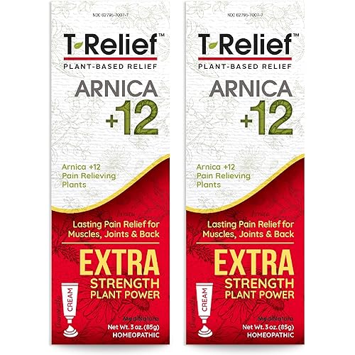 MediNatura T-Relief Extra Strength Cream Arnica +12 Natural Relieving Actives for Back Pain Joint Soreness Muscle Aches & Stiffness, Whole Body Fast Acting Relief for Women & Men - 3 oz (2 Pack)