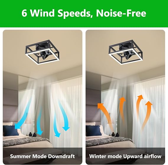 Indoor Ceiling Fan with Lights Remote and Smart App Control, 11.75 in. Dimmable LED Ceiling Fans, Low Profile Modern Ceiling Fan Flush Mount, Stepless Color Temperature Change and 6 Speeds