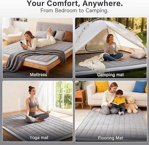 Miniatura 6 de Welnow Colchón de futón japonés, tamaño individual, tapete grueso de tatami, portátil y plegable, colchón enrollable con bolsa de almacenamiento,