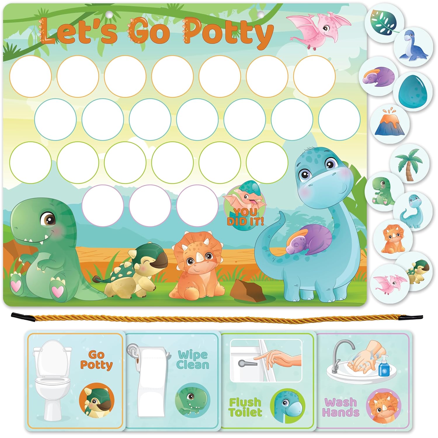 Bright Seed Magnetic Potty Training Chart, Reusable Reward Chart - Dinosaurs