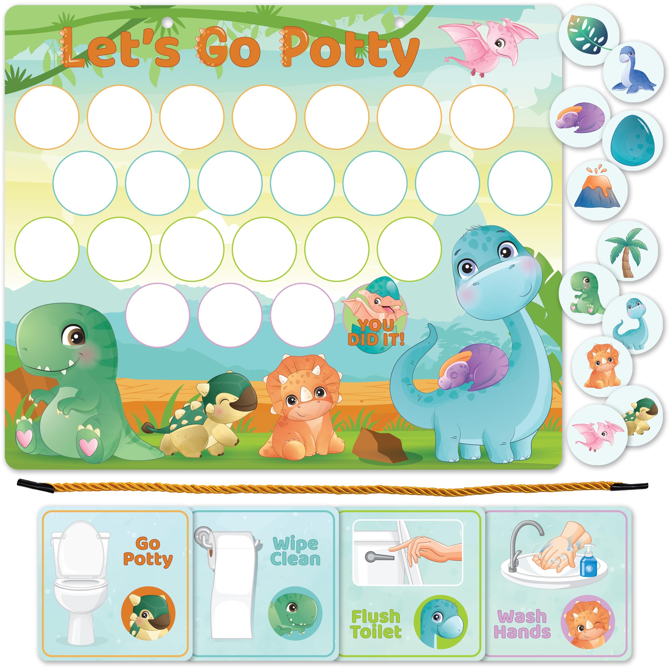 Bright Seed Reusable Magnetic Dinosaurs Potty Training Chart, Potty Training for Boys, Potty Training Sticker Chart, Potty Training Rewards for Boys,