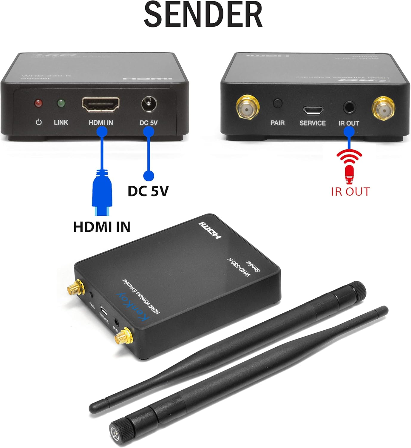 🔥 Flash Sale 330ft Wireless HDMI Extender Transmitter & Receiver by KenKoy - up to 1080p with Dual Antenna & IR Extension (WIHD330)