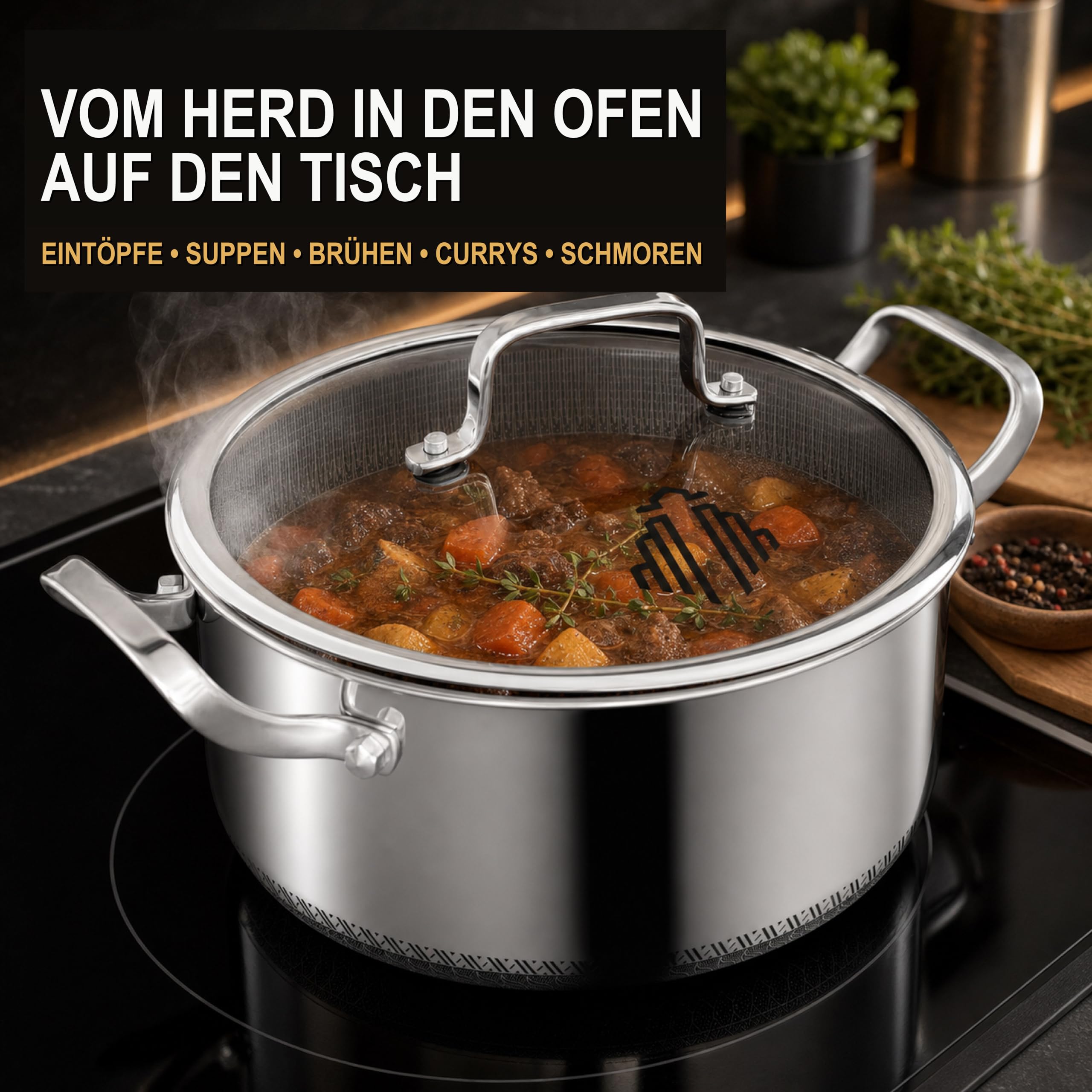 Kochtopf 24 cm 5 L Bratentopf Mit Zwei Griffen Antihaft Mit Glasdeckel Induktion Geeignet Kratzfest Leicht Zu Reinigen