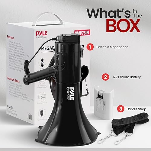 Miniatura 2 de Pyle Bocina de megáfono cuadrada de 100 vatios, bocina de aire ruidosa ligera y portátil con entrada auxiliar (0.138 in) para MP3música, sirena