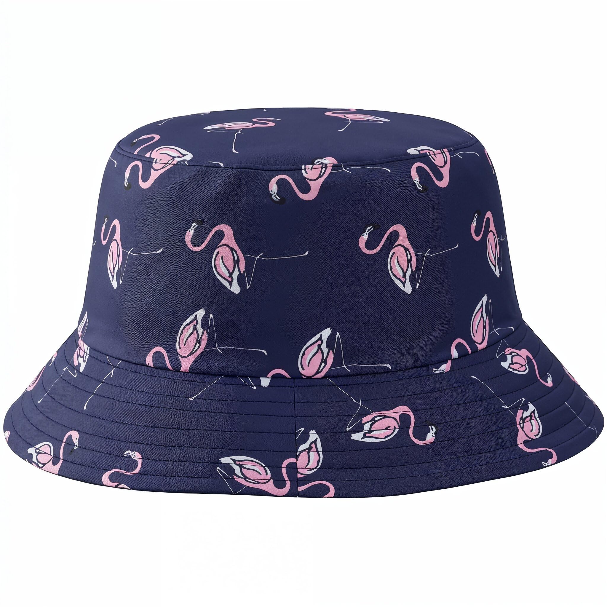 Cherry-on-Top Flamingo Hat Reversible Mens Bucket Hat or Ladies Sun Hat, Pork Pie Hats for Men. Flamingo Bucket Hats Blue