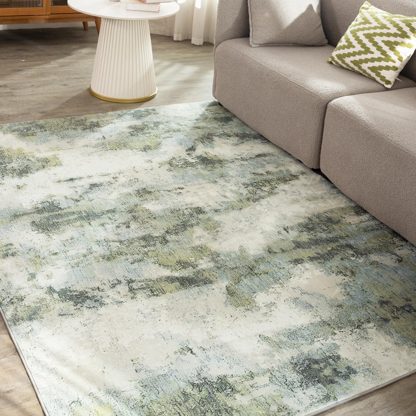 UMINEUX Entryway Rug 4'x6' Washable Area Rug, Modern Abstract Low Pile Rugs with Anti-Slip Rubber Backing, Ultra Thin Indoor Doormat Floor Carpet for