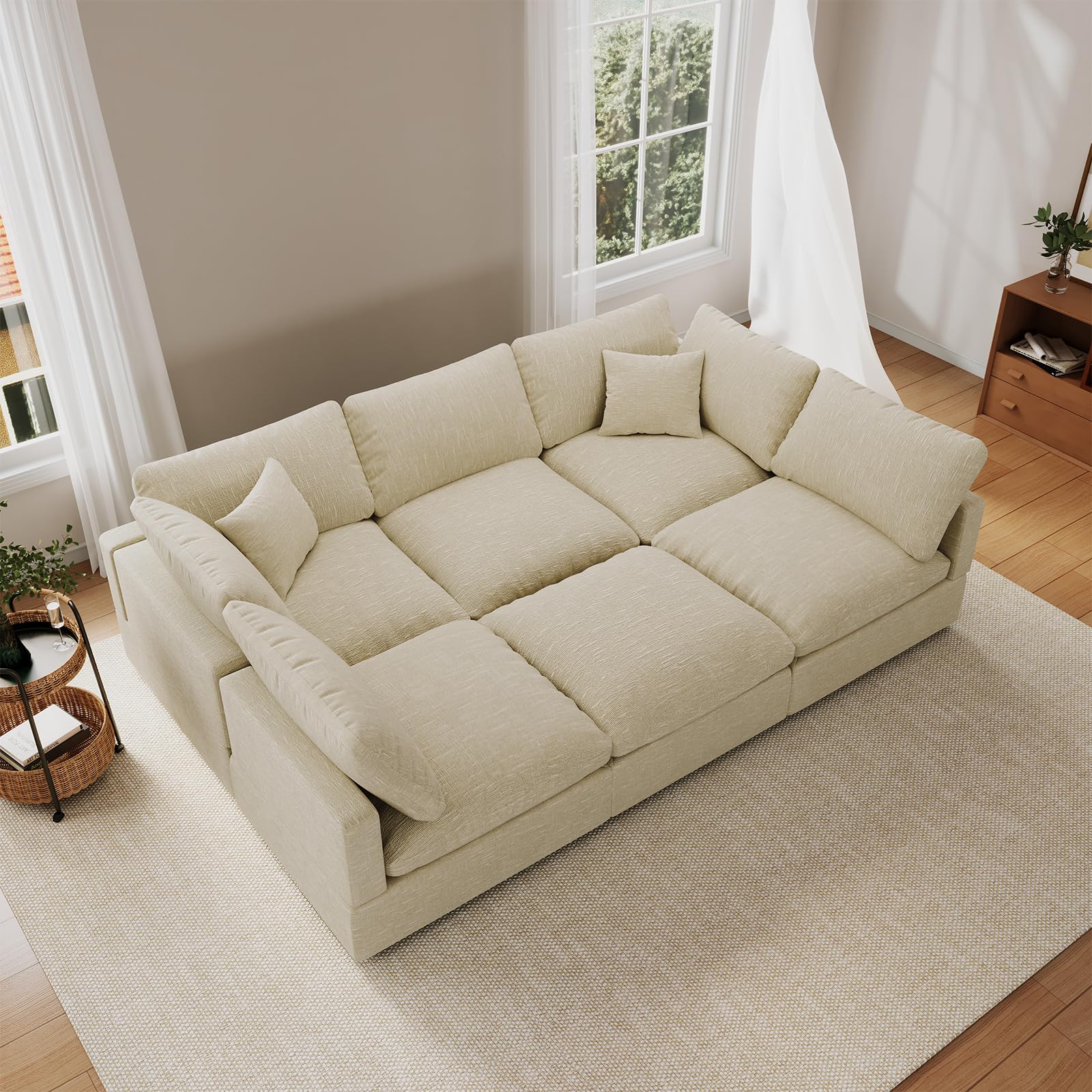 cloud couch modular sectional sofa, 95.4" 6-seater sectional couches for living room, convertible cloud sofa with ottoman, down filled wide & deep seat, removable washable cushion covers