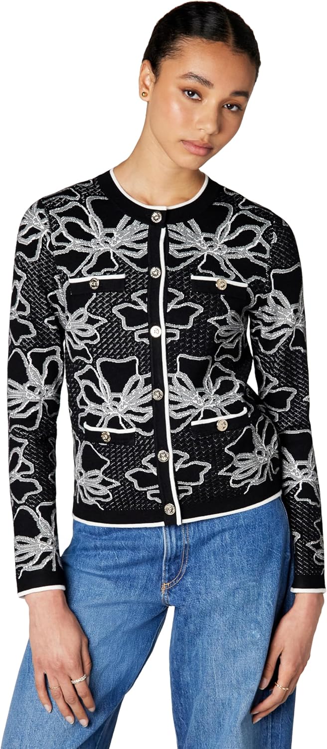 Karl Lagerfeld Women's Floral Detail Iconic Cardigan Sweater