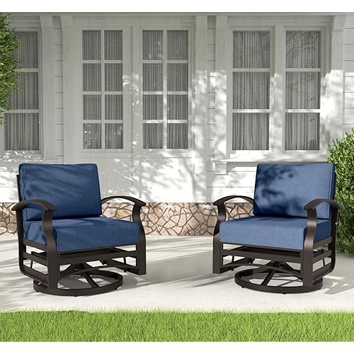 Kurapika 3 Pieces Patio Furniture Set, Outdoor Aluminum Swivel Gliders Rocker, Patio Bistro Set Rocking Chair with Thickened Cushions for Porch(Navy Blue)