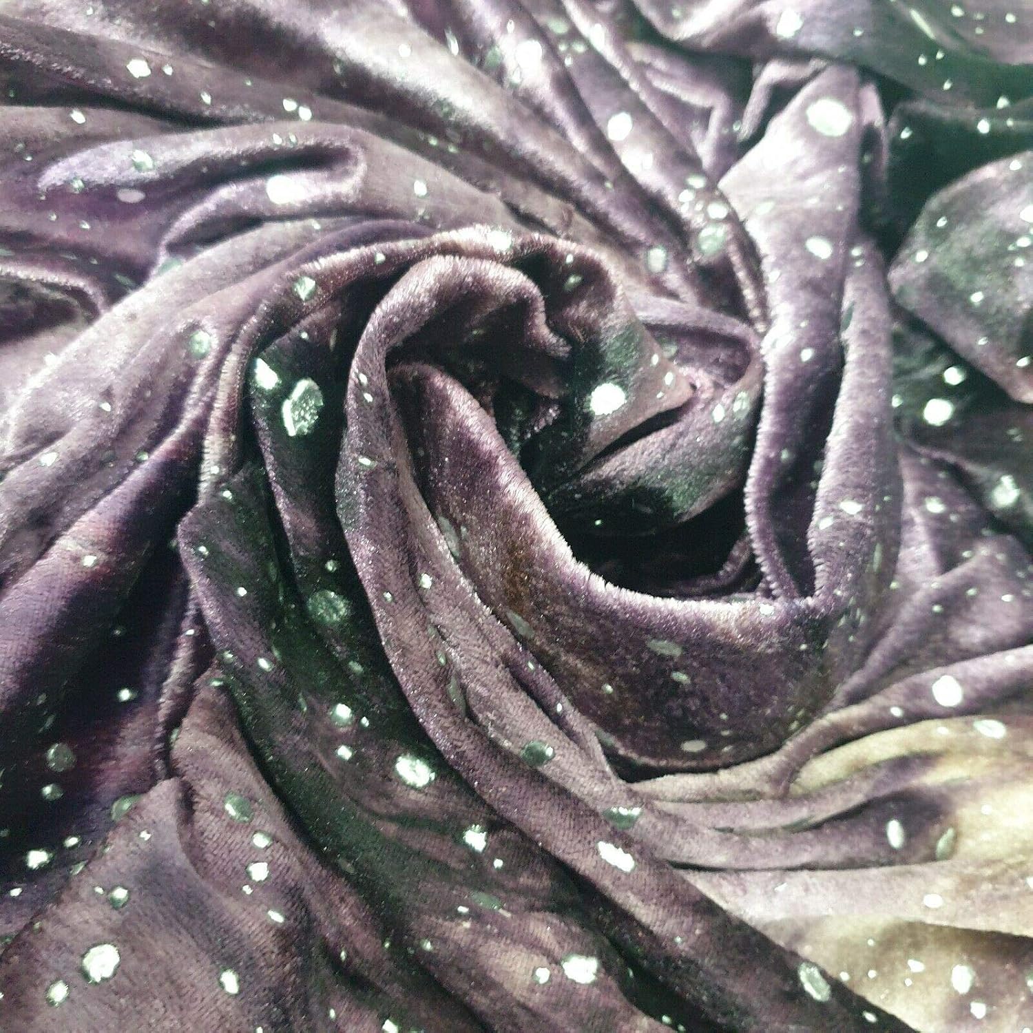 Purple Velvet Elastane Fabric Galaxy Cosmos Design with Silver Metallic Spots 58" (Purple) - Image 3