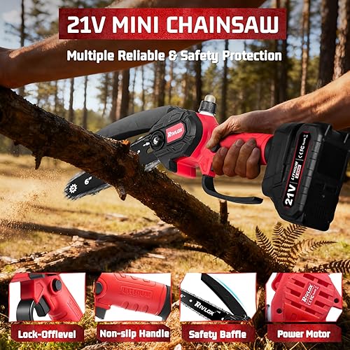 Miniatura 3 de Rivlox Mini motosierra, motosierra eléctrica inalámbrica de 6 y 4 pulgadas, funciona con pilas, sierra de mano portátil con una sola mano para