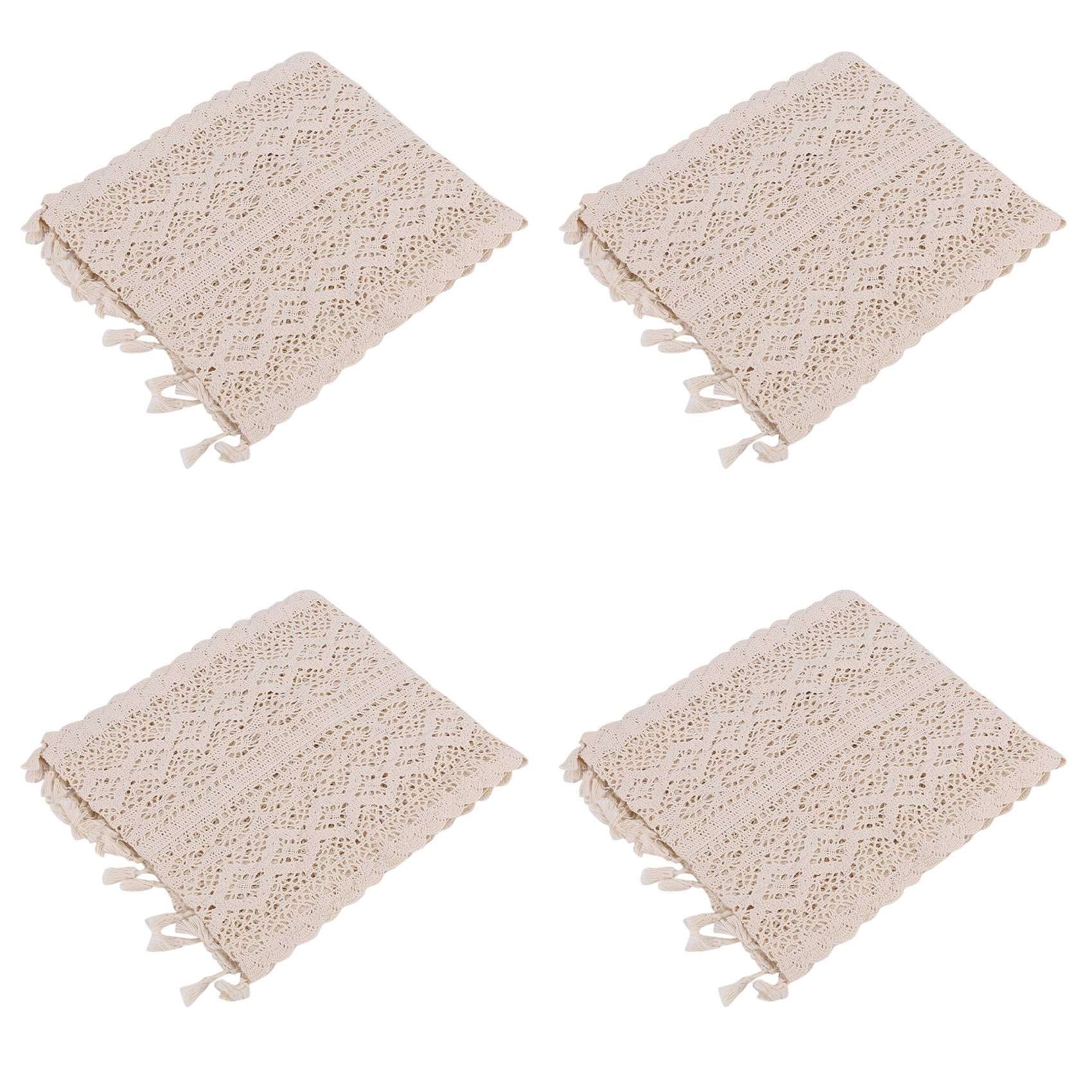 Hndhbfgrt 4X Elegant Cream Crochet Lace Macrame Table Runner with Tassels for Rustic Wedding Decoration and Farmhouse Table Decor